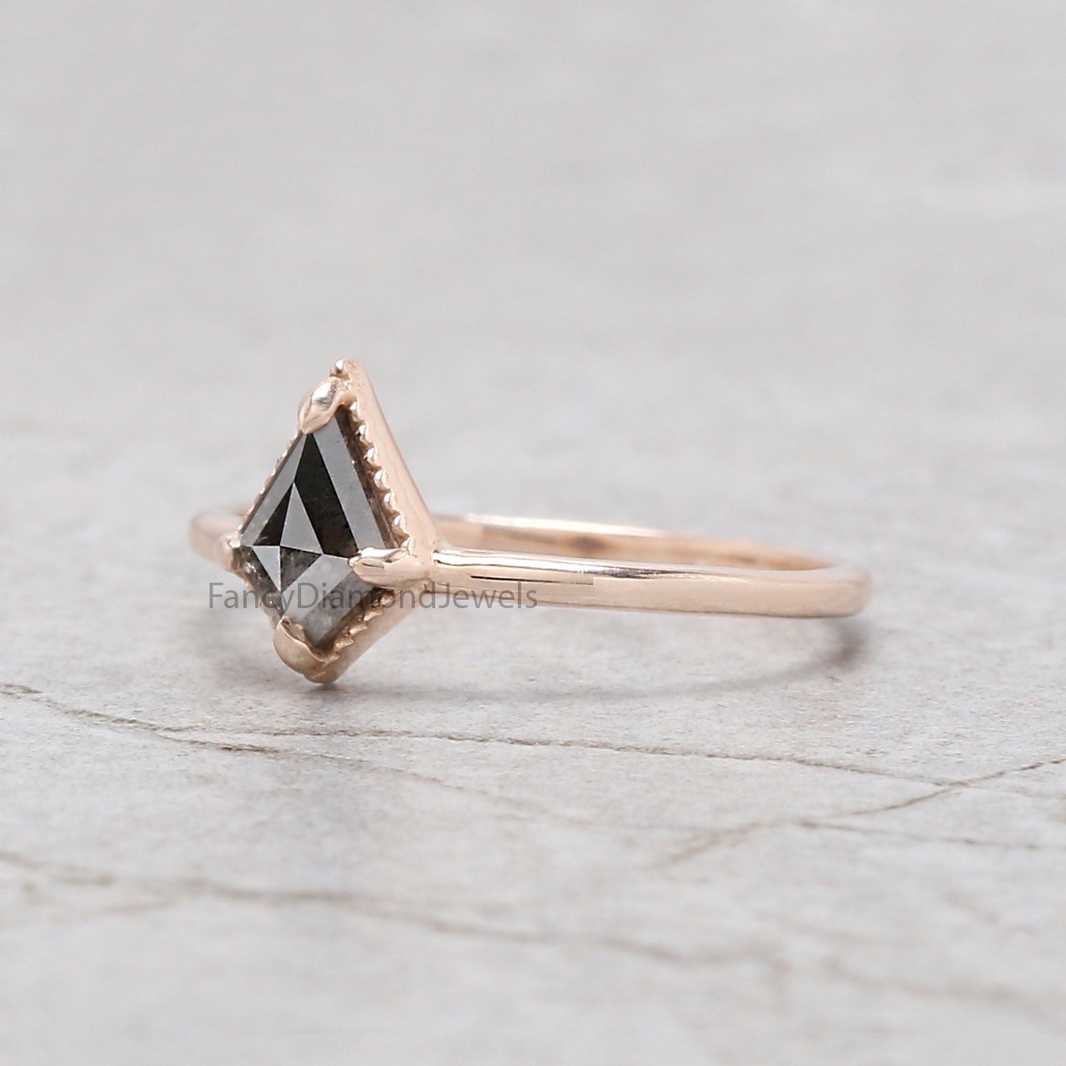 0.50 Ct Natural Kite Shape Salt And Pepper Diamond Ring 7.02 MM Kite Cut Diamond Ring 14K Solid Rose Gold Silver Engagement Ring QN2267