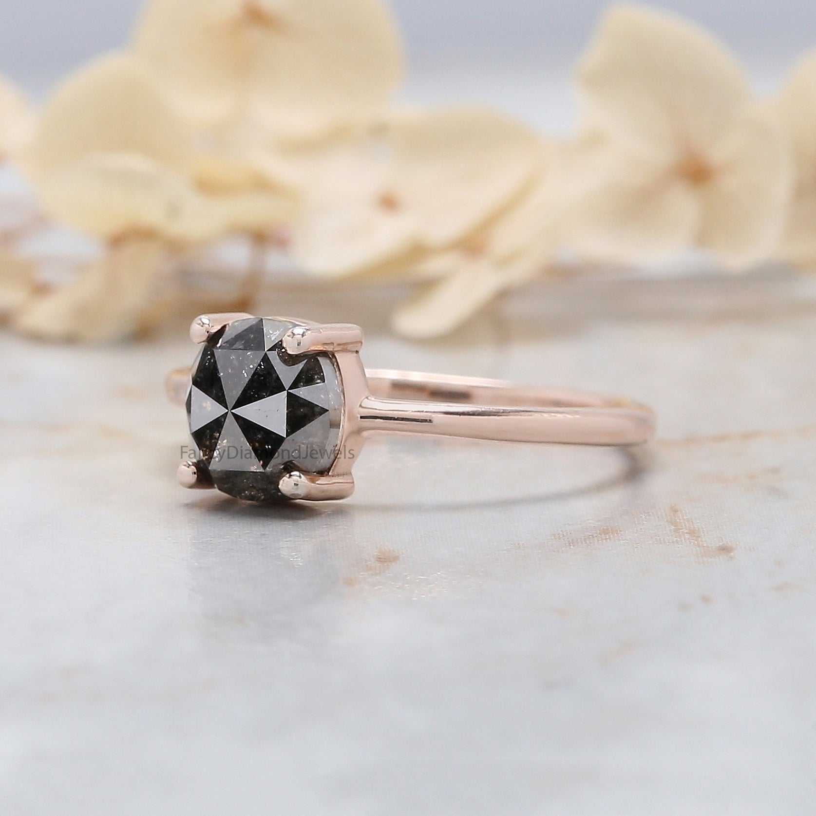Oval Cut Salt And Pepper Diamond Ring 1.57 Ct 6.90 MM Oval Diamond Ring 14K Solid Rose Gold Silver Oval Engagement Ring Gift For Her QK1953