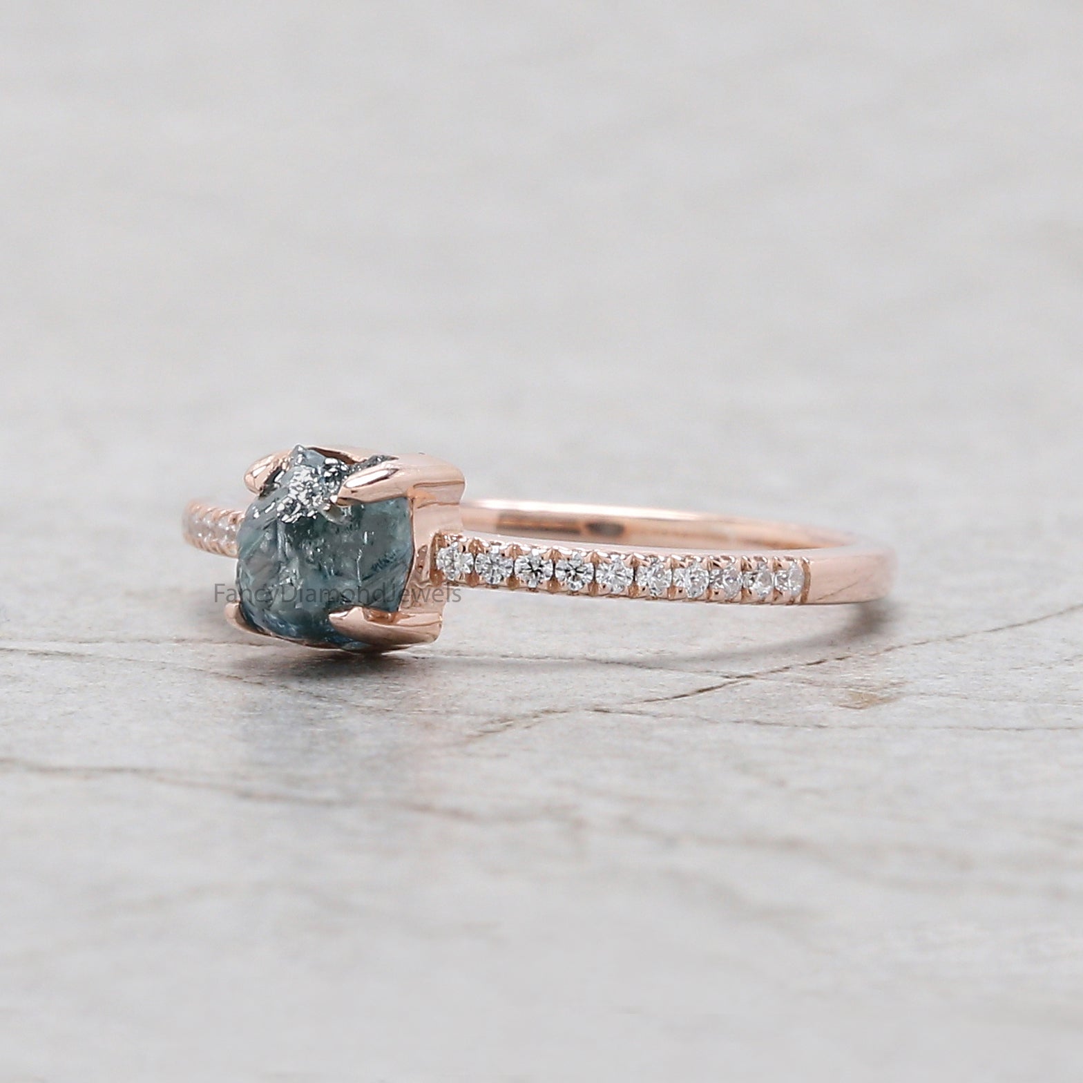 Rough Blue Color Diamond Ring 0.76 Ct 5.25 MM Crystal Rough Diamond Ring 14K Solid Rose Gold Silver Engagement Ring Gift For Her QLB2235