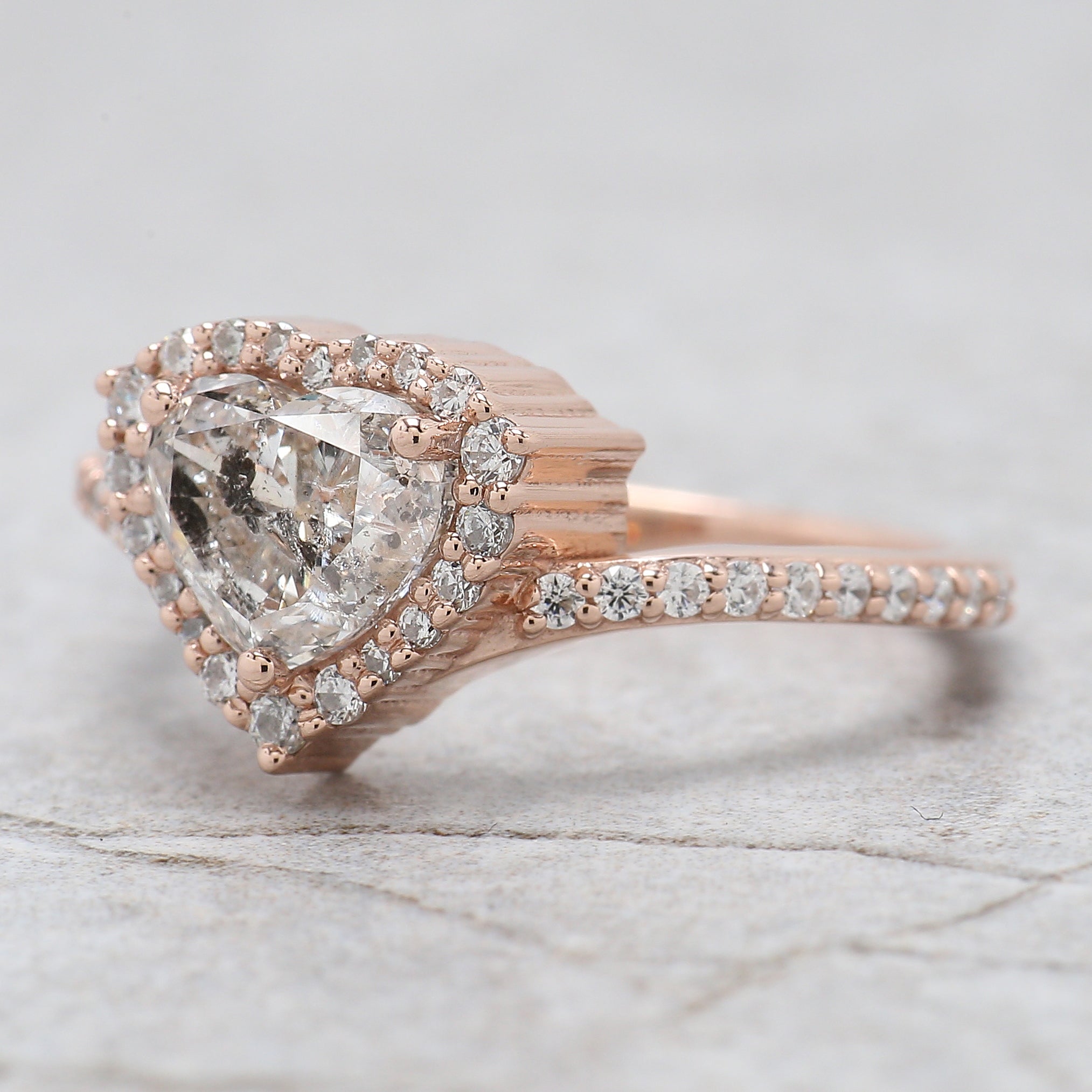 Heart Salt And Pepper Diamond Ring 1.44 Ct 6.38 MM Heart Shape Diamond Ring 14K Solid Rose Gold Silver Engagement Ring Gift For Her QL2629
