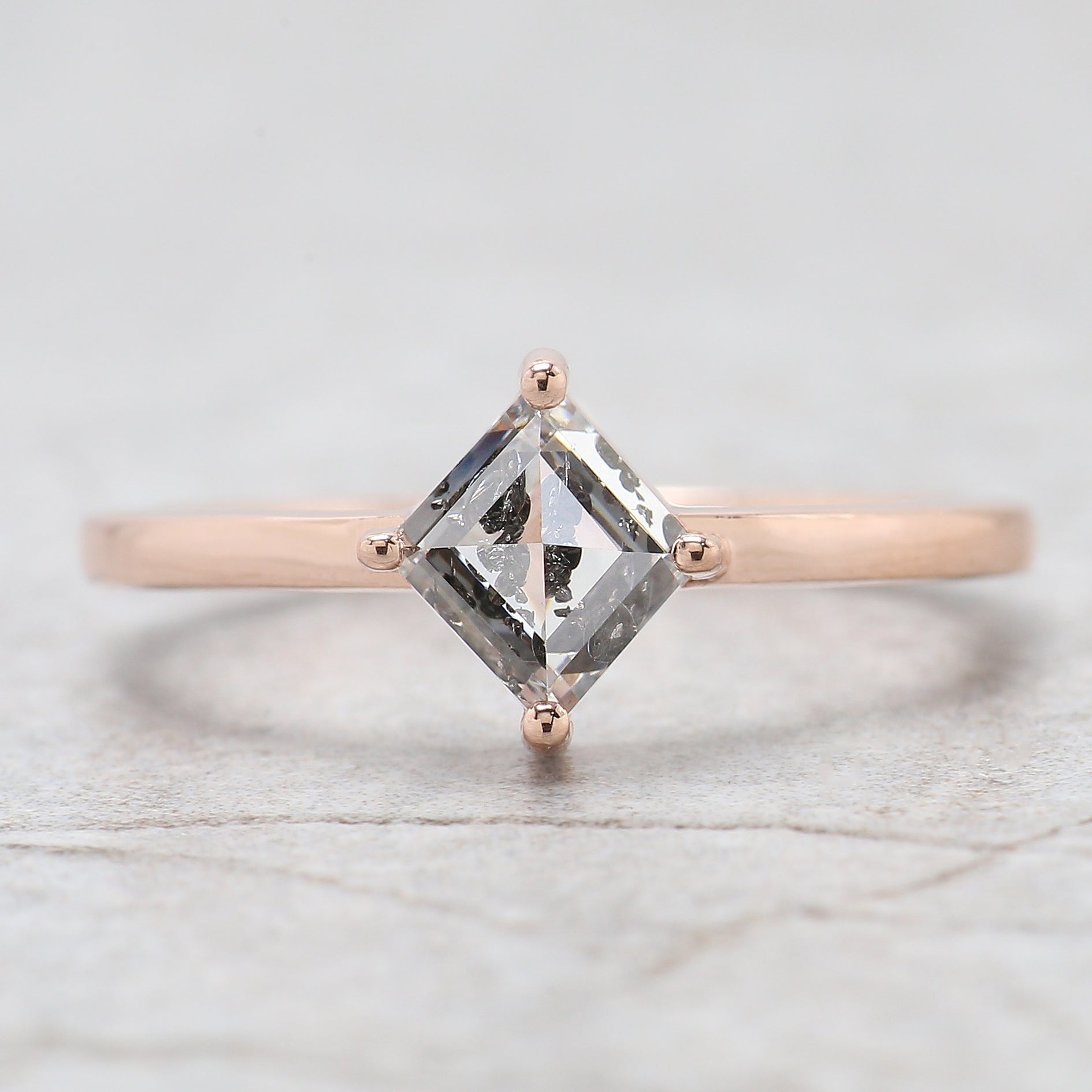 Kite Cut Salt And Pepper Diamond Ring 1.07 Ct 7.44 MM Kite Diamond Ring 14K Solid Rose Gold Silver Kite Engagement Ring Gift For Her QL2677