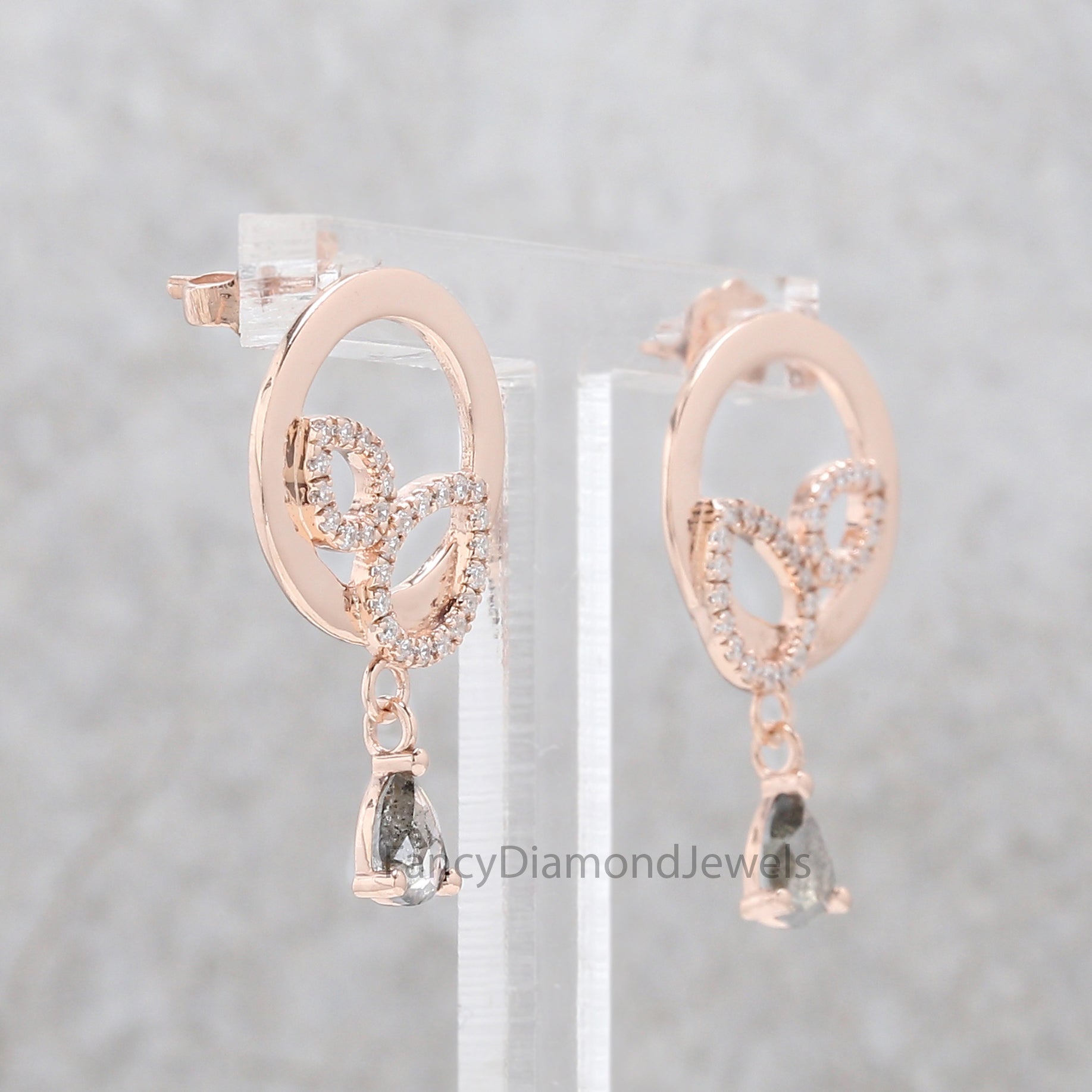 Pear Salt And Pepper Diamond Earring, Pear Shape Earring, Prong Earring, Engagement Earring, Earlobe Earrings, Earrings Jewelry, KDN2277