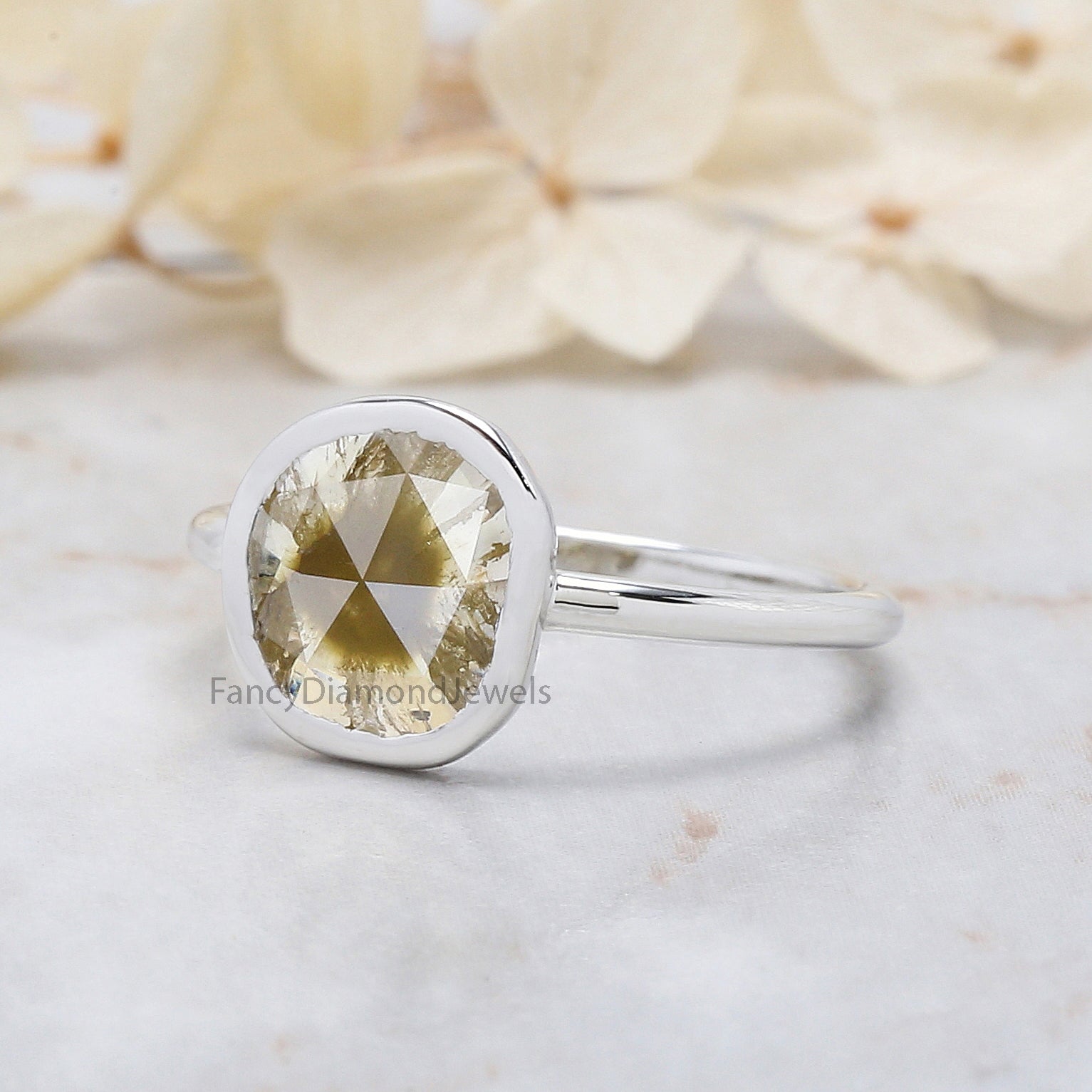 Slice Yellow Color Diamond Ring 1.14 Ct 8.30 MM Slice Shape Diamond Ring 14K Solid White Gold Silver Engagement Ring Gift For Her QL3025
