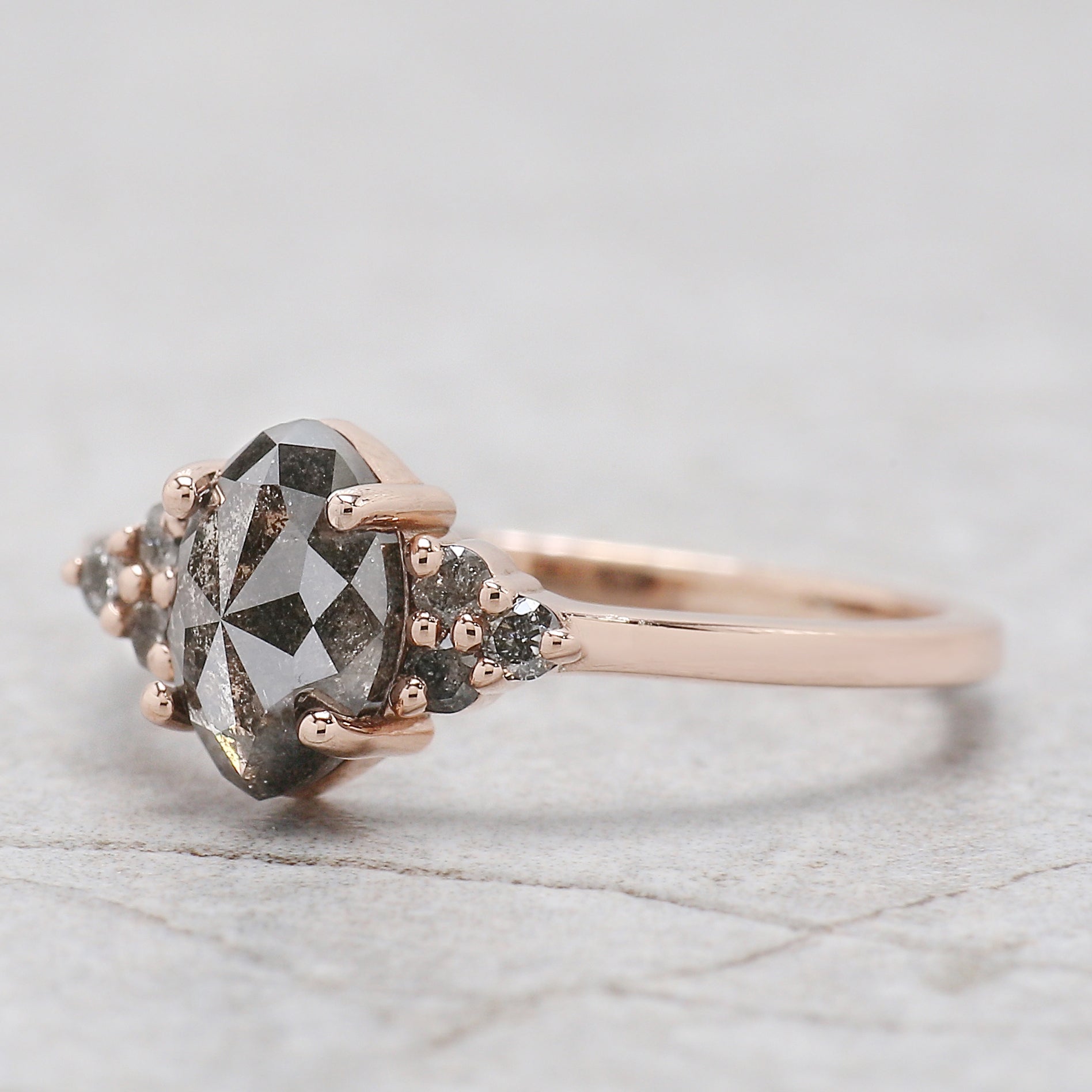 Marquise Cut Salt And Pepper Diamond Ring 1.36 Ct 8.00 MM Marquise Diamond Ring 14K Solid Rose Gold Engagement Ring Gift For Her KDL3474