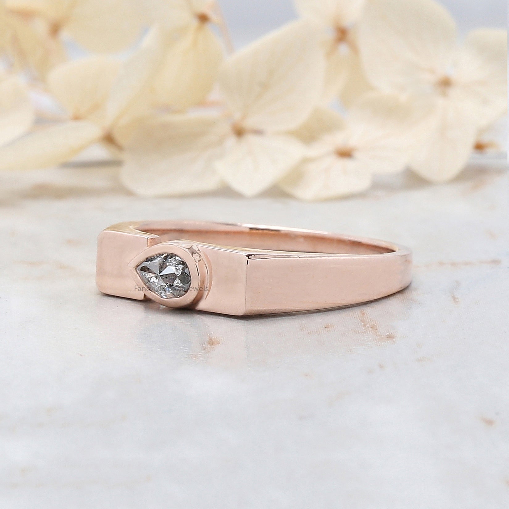 Pear Salt And Pepper Diamond Band, Salt And Pepper Pear Diamond Engagement Band, Pear Shape Diamond Band, Pear Cut Diamond Band, KD1186