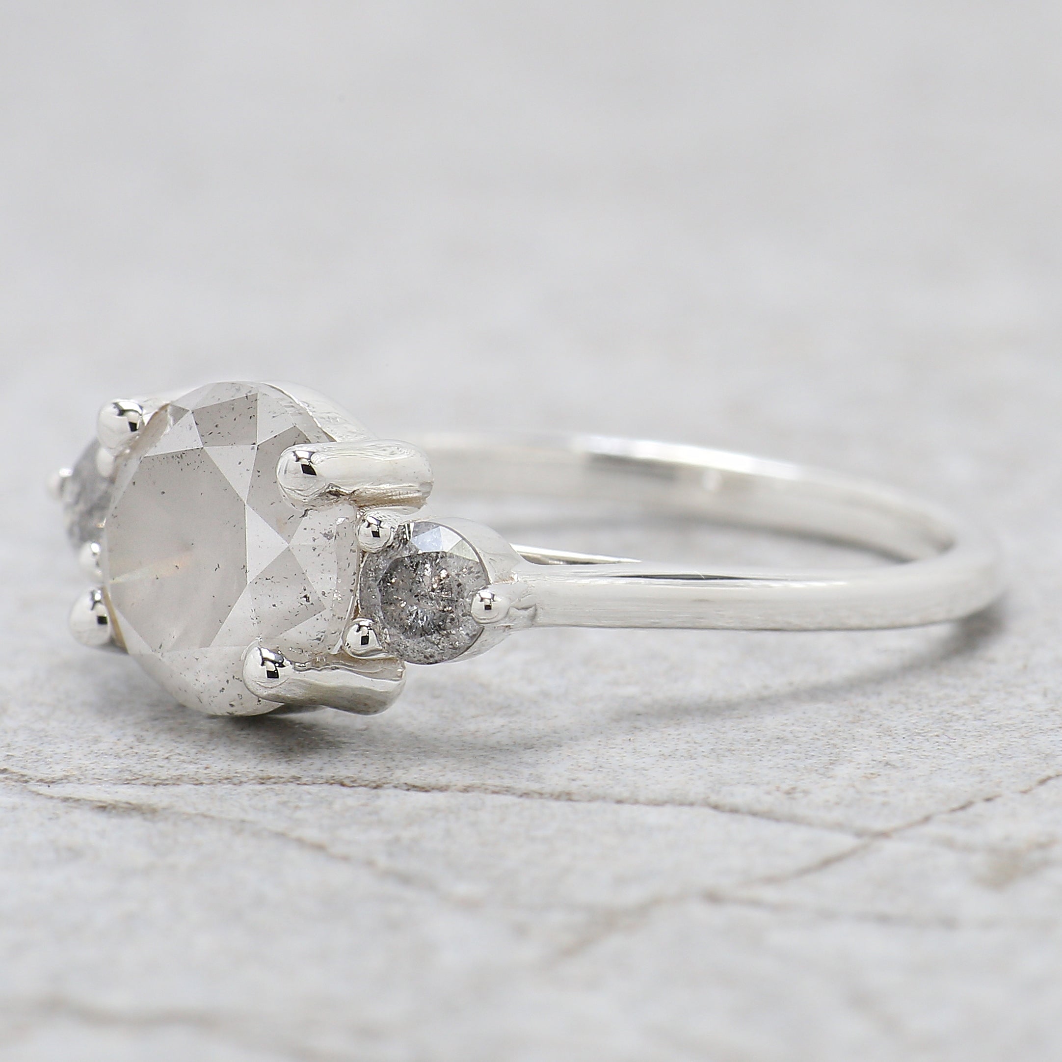 Round Cut Salt And Pepper Diamond Ring 2.56 Ct 8.21 MM Round Diamond Ring 14K Solid White Gold Silver Engagement Ring Gift For Her QL2517