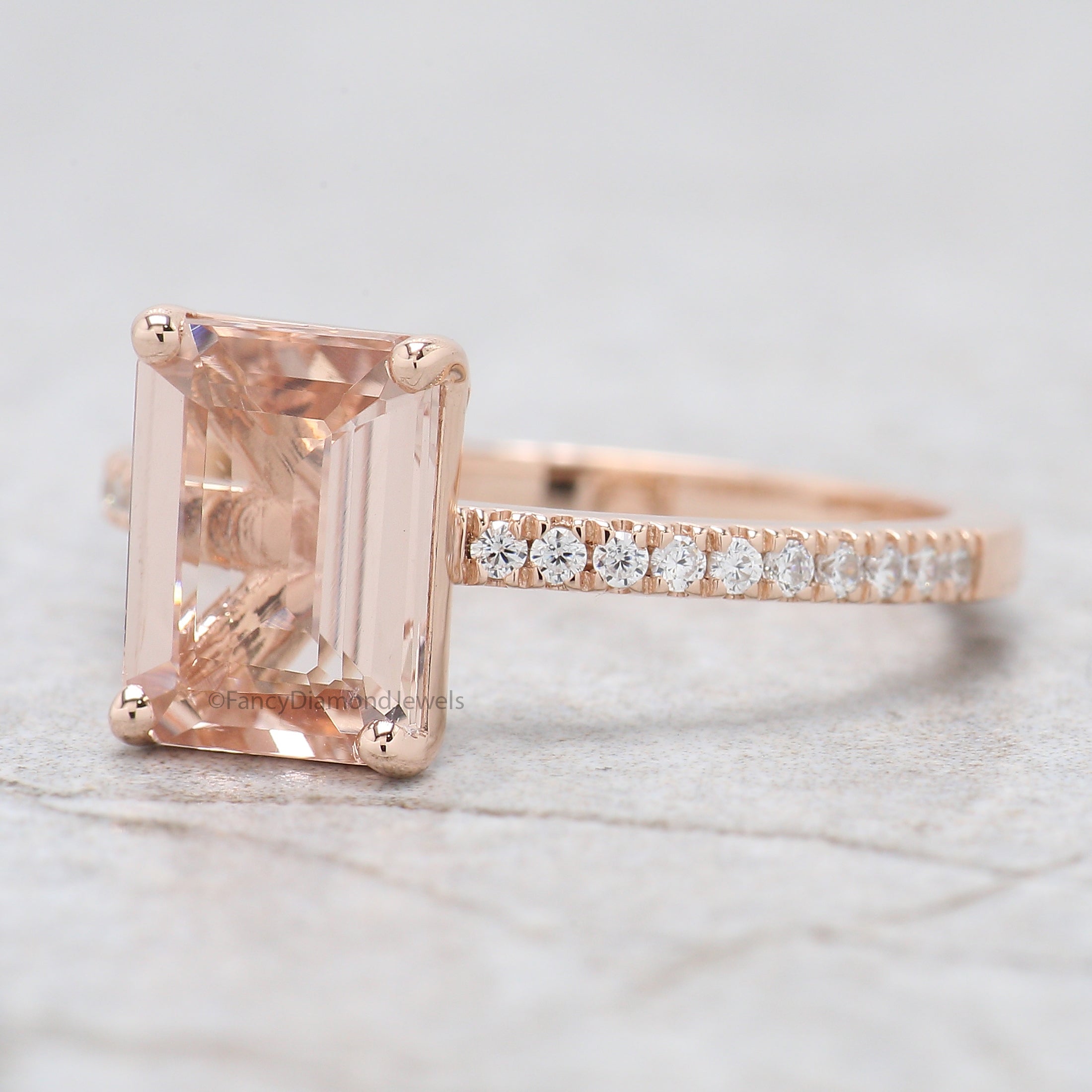 1.70 CT Emerald Cut Natural Morganite Engagement Ring Rose Gold Ring Emerald Diamond Wedding Ring Unique Vintage Ring Gift For Her FD420