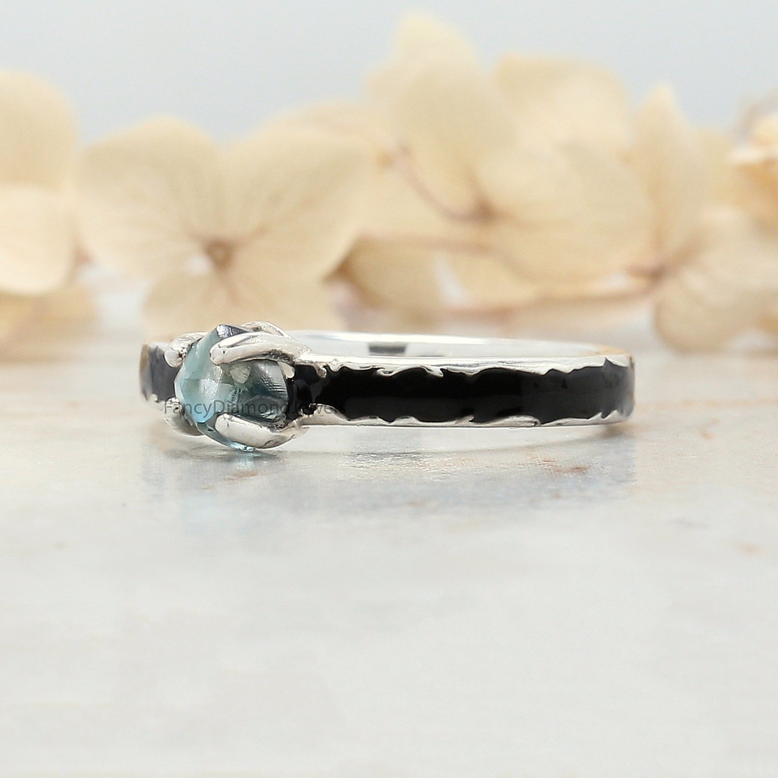 Rough Blue Color Diamond Ring 0.88 Ct 5.55 MM Crystal Rough Diamond Ring 14K Solid White Gold Silver Engagement Ring Gift For Her QL2366