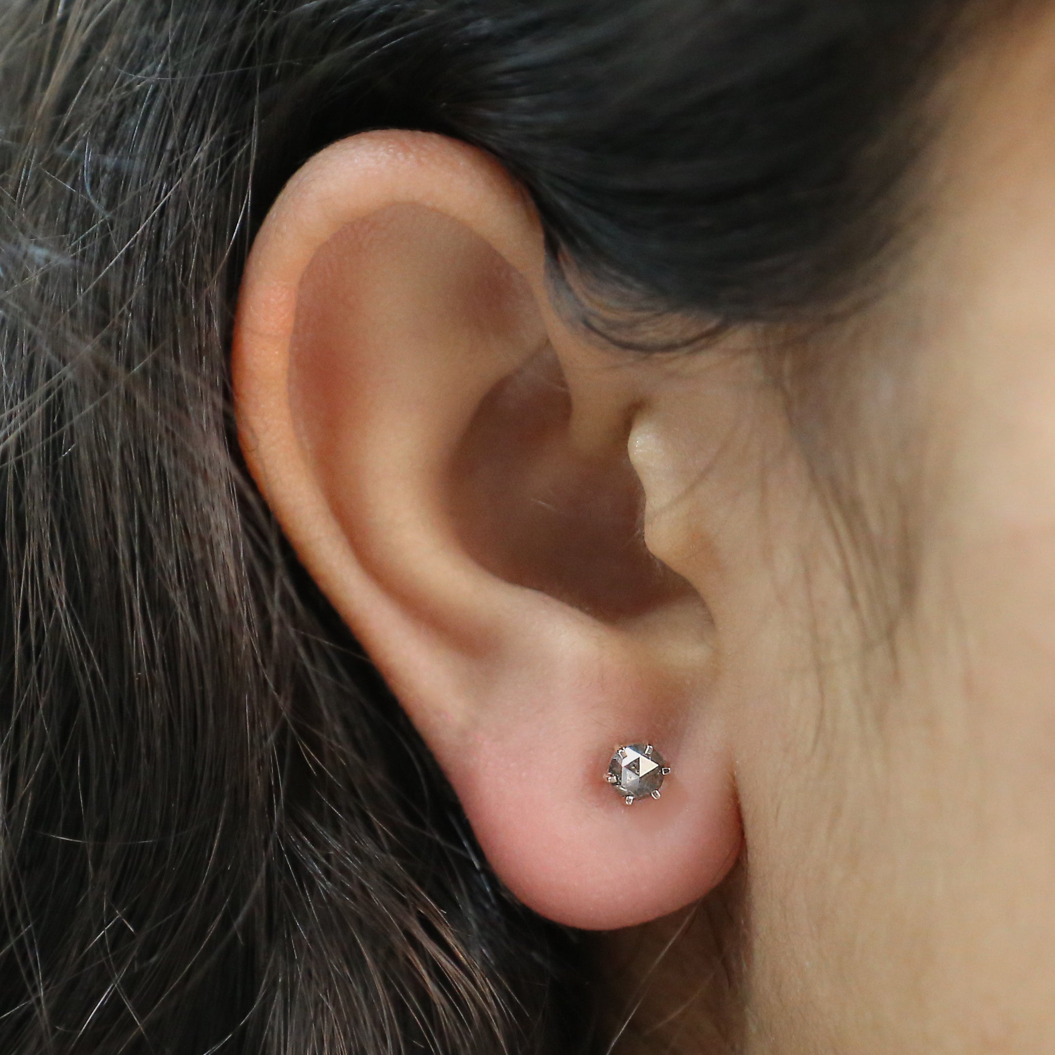 Round Rose Cut Salt And Pepper Diamond Earring 0.60 Ct 4.20 MM Round Diamond Earring 14K Solid Rose Gold Silver Earring Gift For Her KDN9314