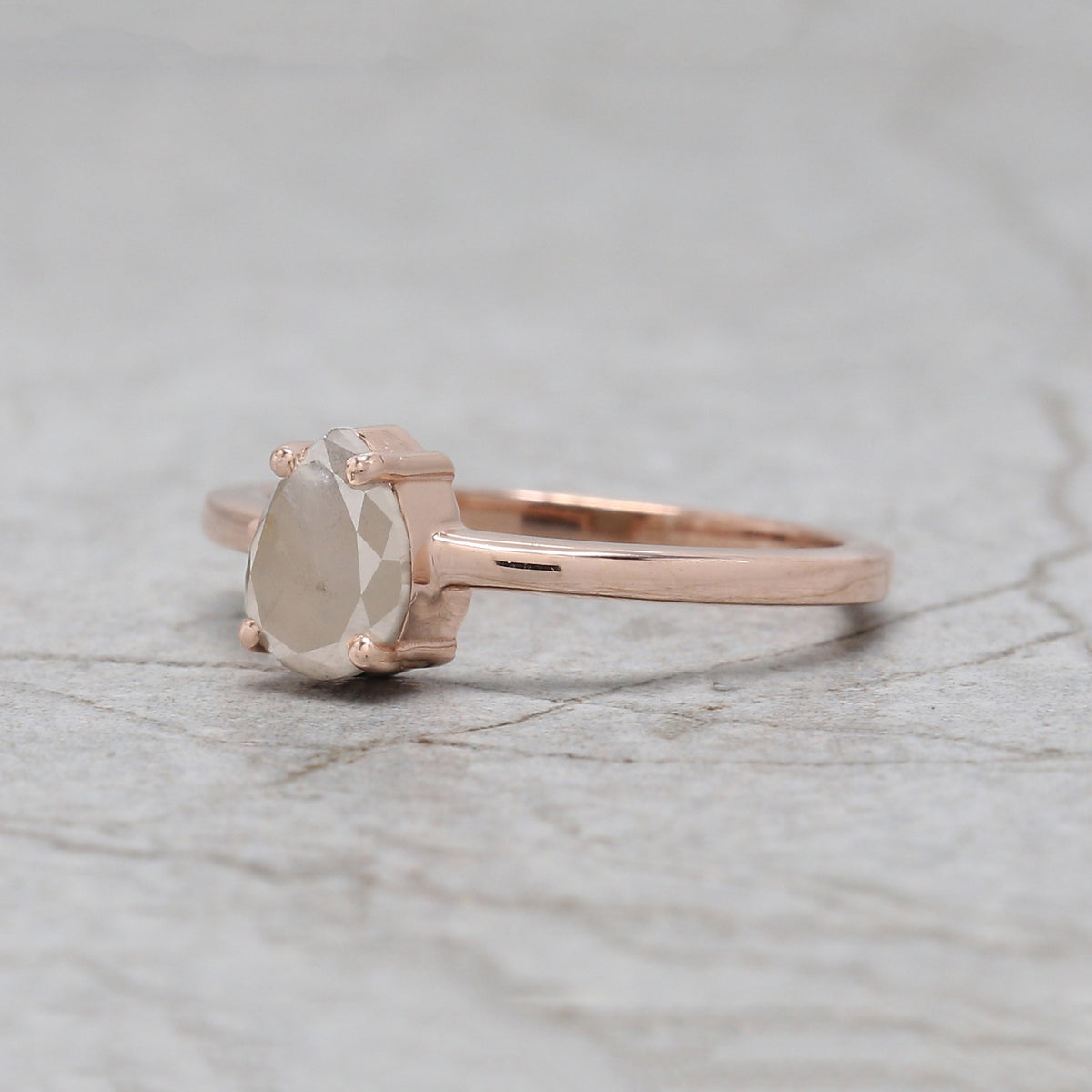 Pear Cut Grey Color Diamond Ring 1.05 Ct 7.10 MM Pear Shape Diamond Ring 14K Solid Rose Gold Silver Pear Engagement Ring Gift For Her QL1655