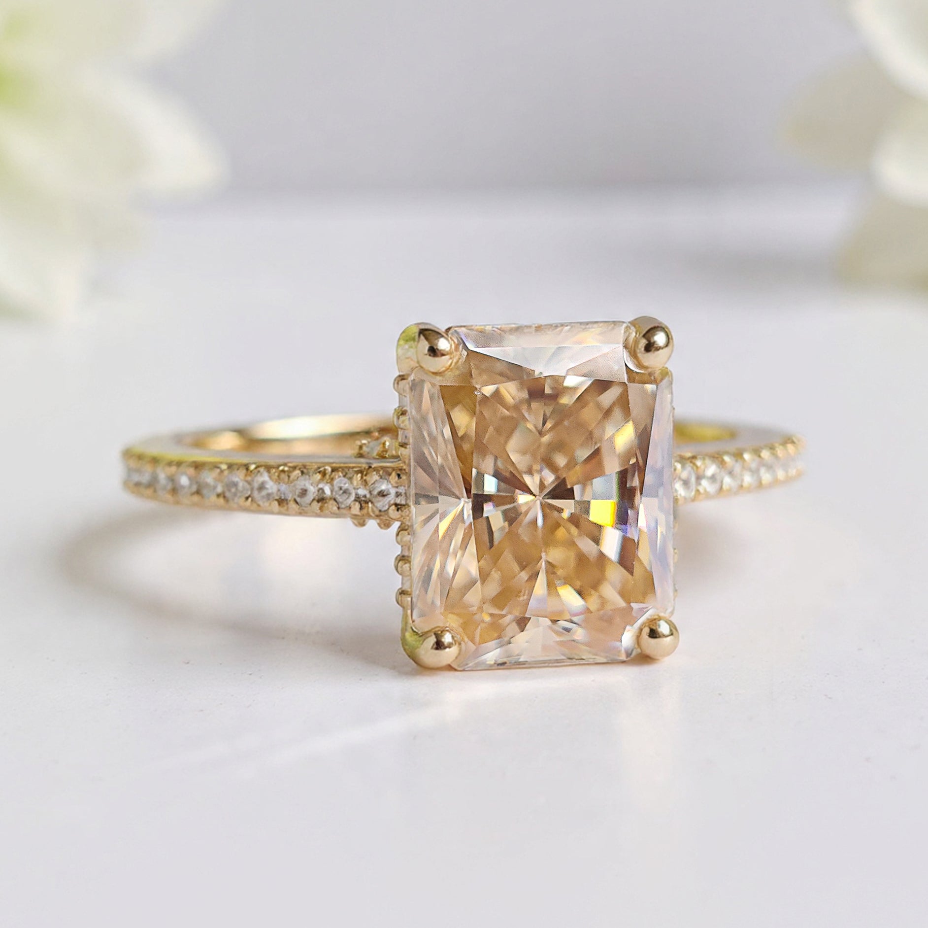 2.35 CT Radiant Crushed Ice Canary Yellow Moissanite Ring Radiant Cut Hidden Halo Set Engagement Ring Yellow Gold Ring Gift For Her FD462