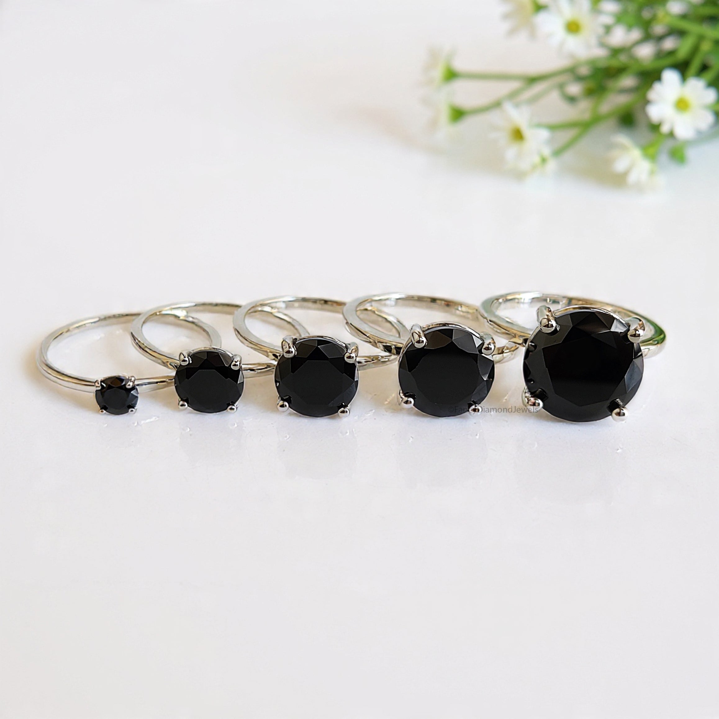 Round Black Onyx stone engagement ring 11mm 9mm 8mm 6.50mm 4mm ring silver simulant Ring Solitaire ring Diamond ring Gift for her FD505