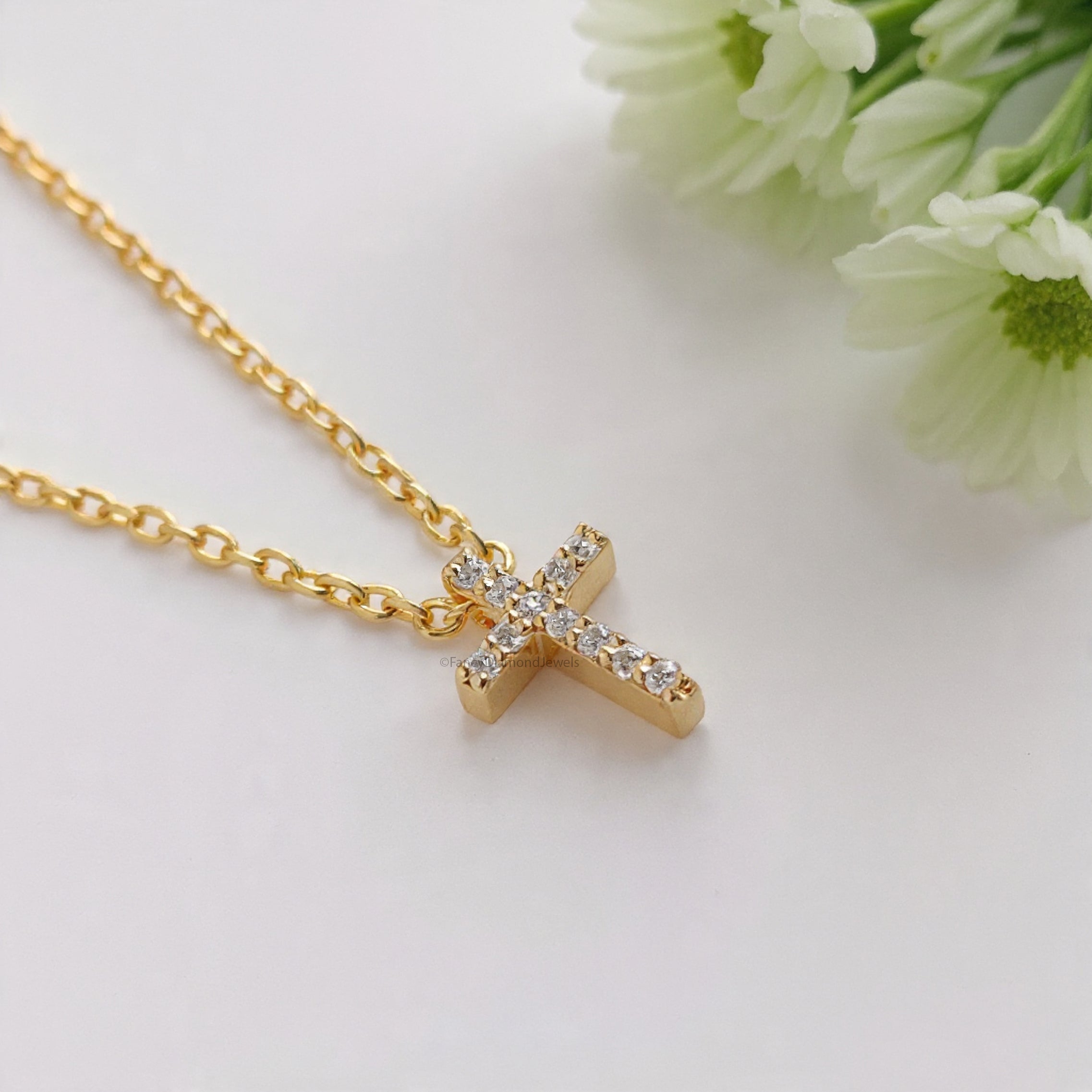 Diamond Cross Necklace Yellow Silver handmade jewelry Necklace Religious Jewelry Necklace With Chain FD512