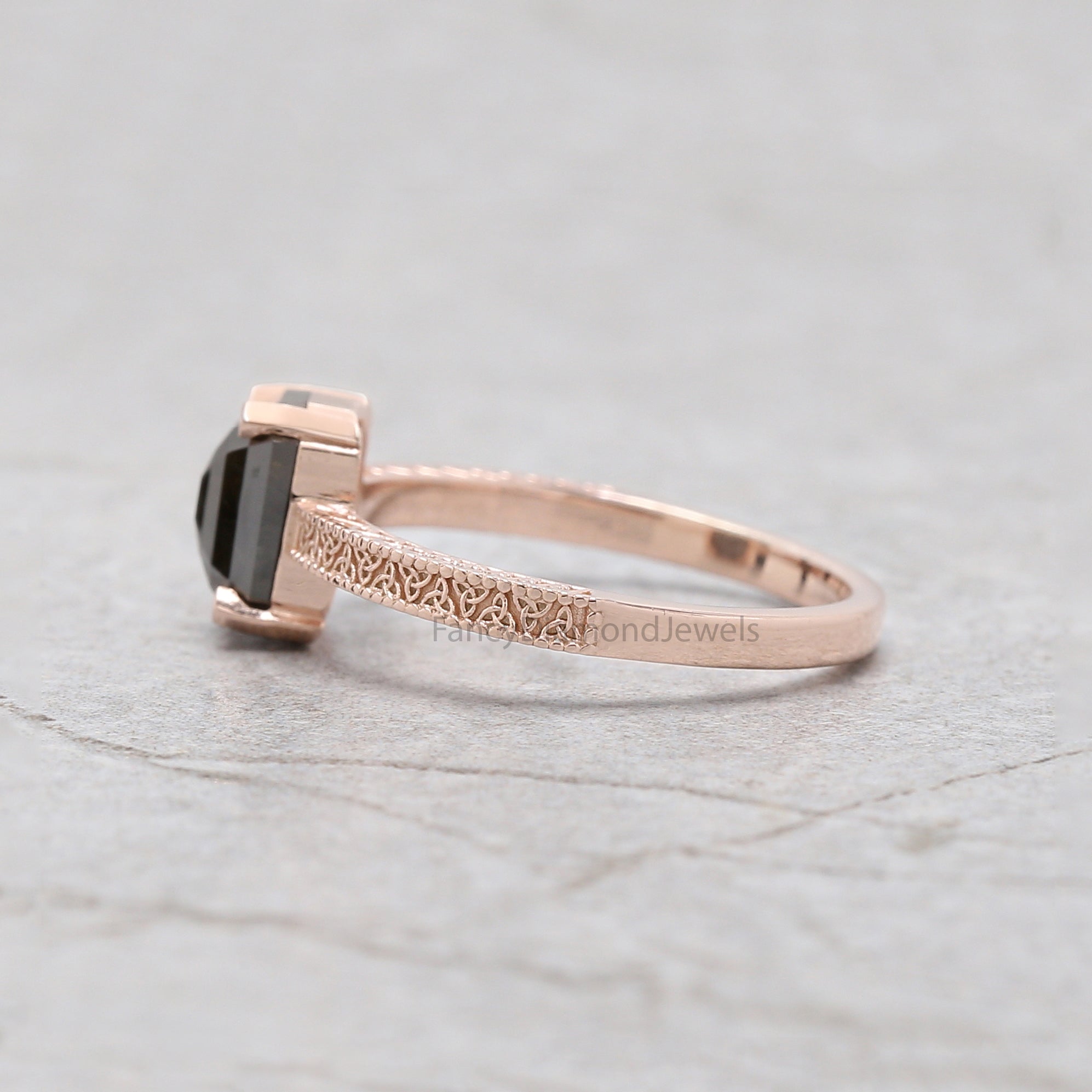 Emerald Black Color Diamond Ring 1.67 Ct 7.82 MM Emerald Shape Diamond Ring 14K Solid Rose Gold Silver Engagement Ring Gift For Her QL2853