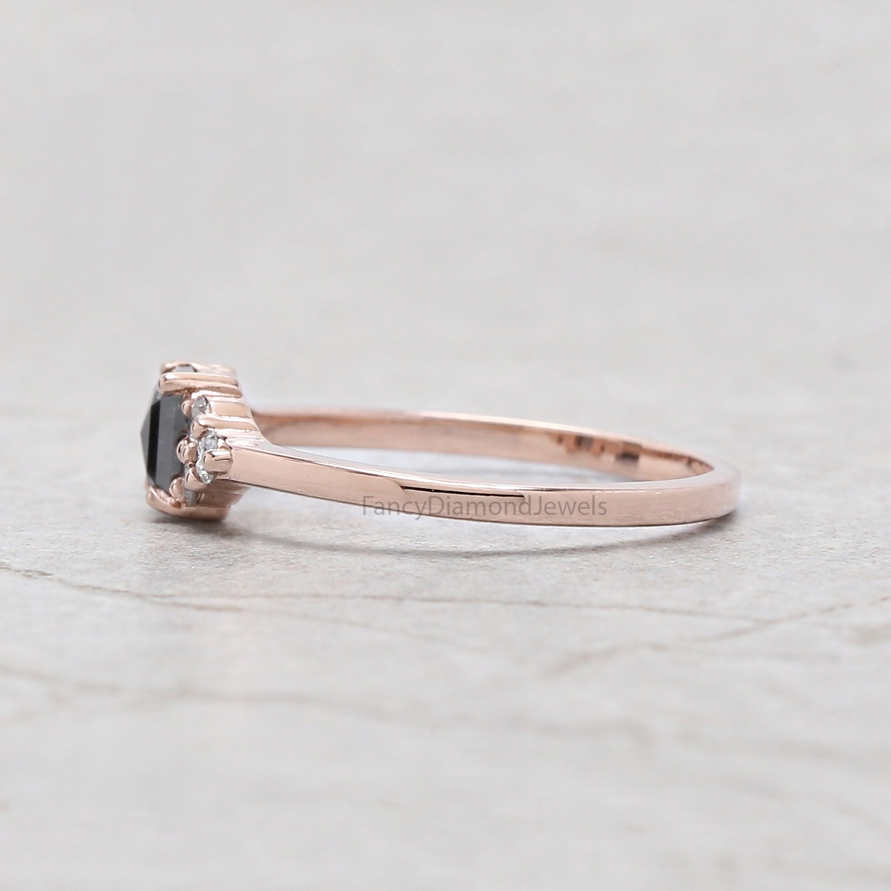 Emerald Salt And Pepper Diamond Ring 0.38 Ct 4.65 MM Emerald Diamond Ring 14K Solid Rose Gold Silver Engagement Ring Gift For Her QK180