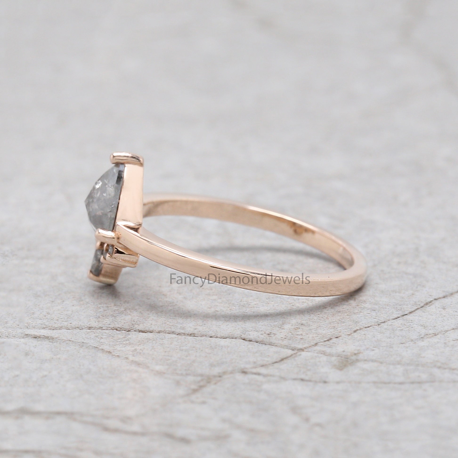 Triangle Salt And Pepper Diamond Ring, Engagement Ring, Triangle Shape Diamond Ring, Trillion Raw Diamond Ring, Solitaire Ring, KD1107