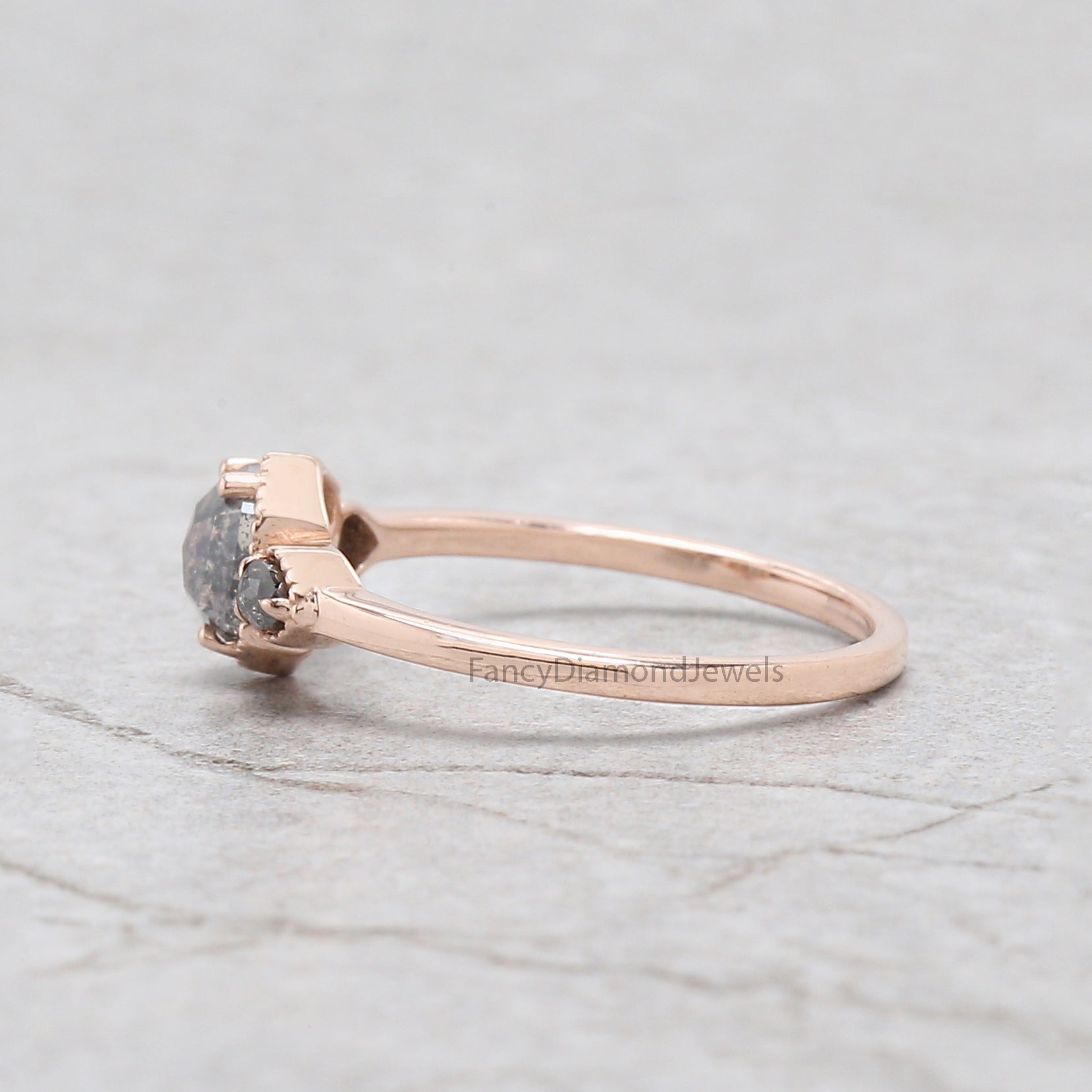 Hexagon Cut Salt And Pepper Diamond Ring 0.62 Ct 5.72 MM Hexagon Diamond Ring 14K Solid Rose Gold Silver Engagement Ring Gift For Her QK2593