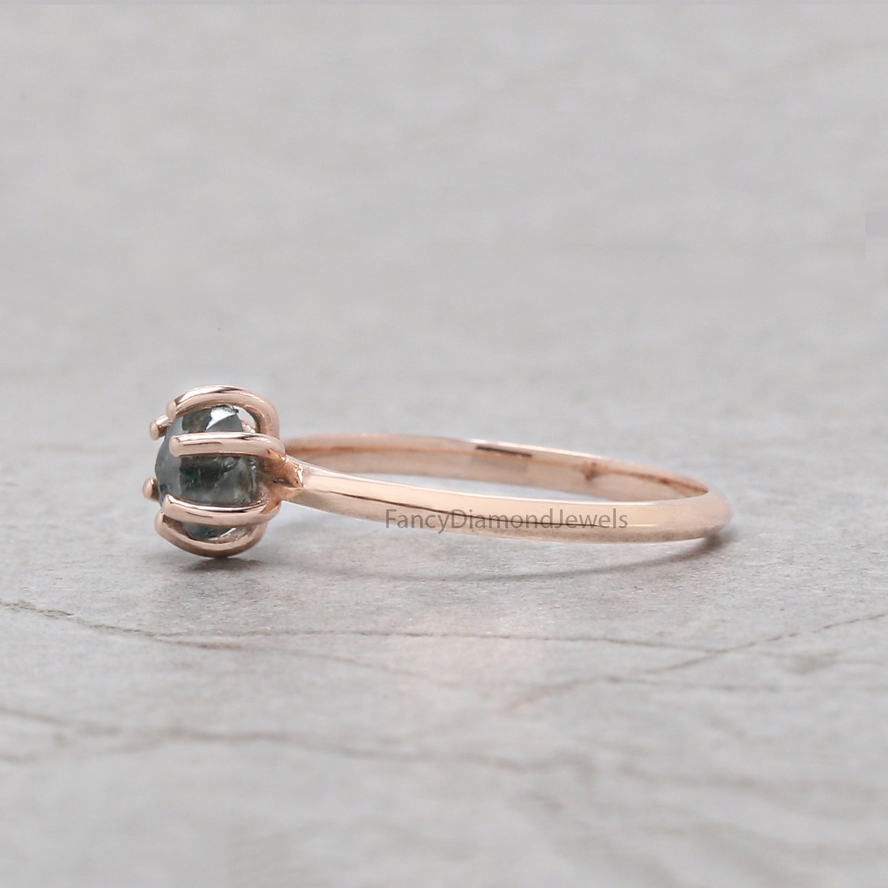 Rough Blue Color Diamond Ring 0.79 Ct 5.51 MM Crystal Rough Diamond Ring 14K Solid Rose Gold Silver Engagement Ring Gift For Her QK2532