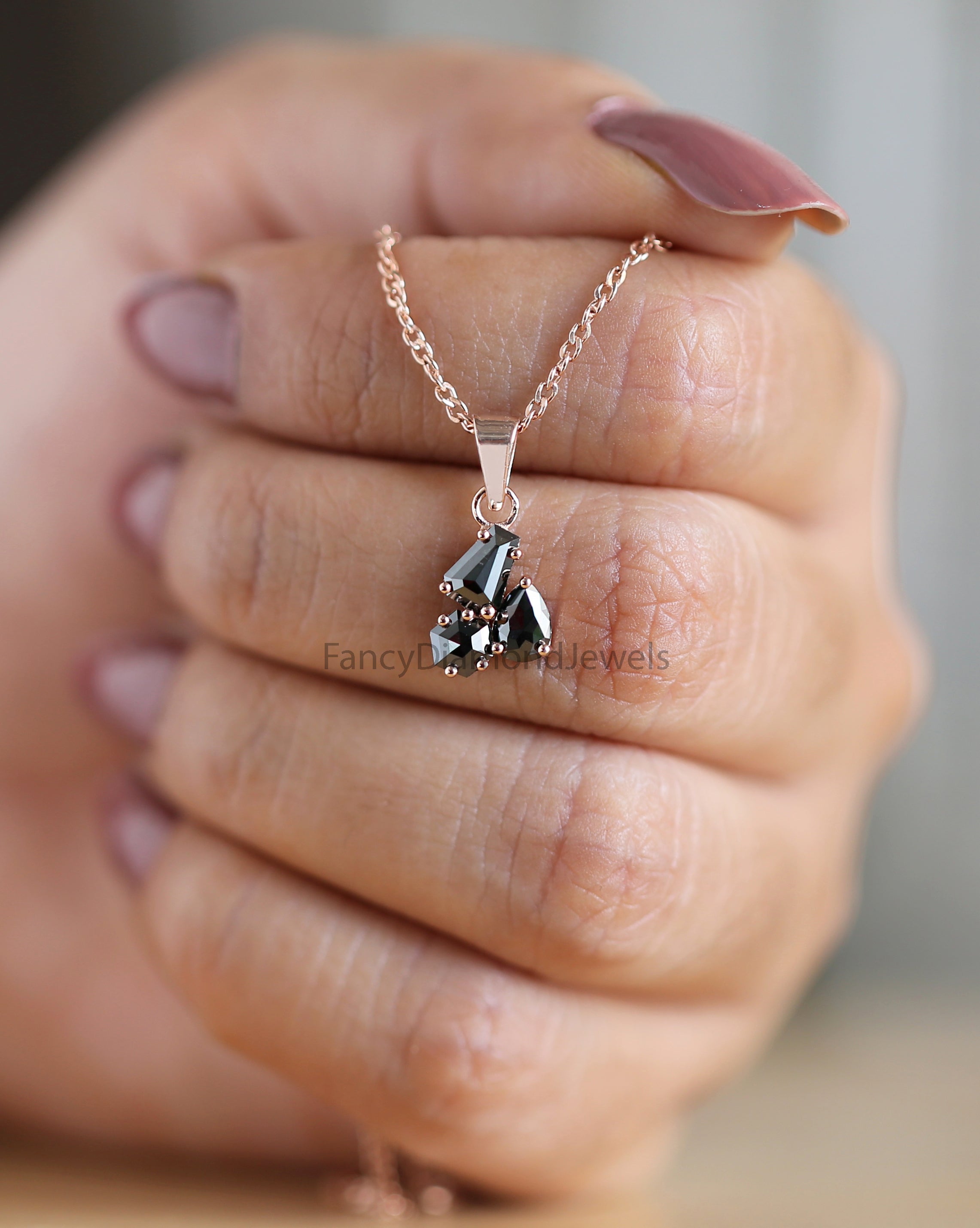 Mix Shape Black Diamond Pendant, Unique Diamond Pendant, Black Diamond Pendant, Dangling Diamond Pendant, Mix Shape Diamond Pendant KDN2266