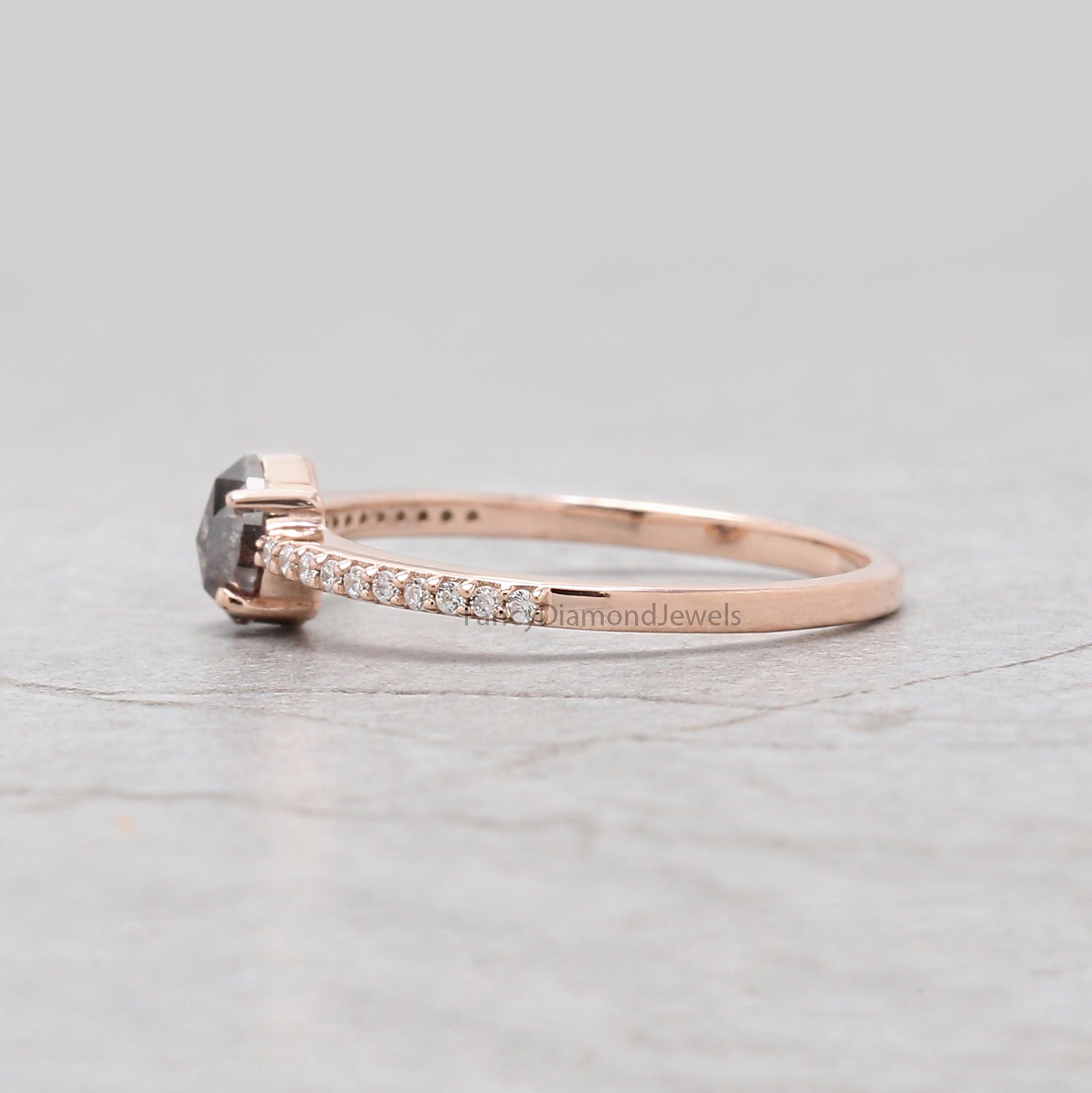Pear Salt And Pepper Diamond Ring, Natural Pear Diamond Ring, Pear Diamond Engagement Ring, Pear Shape Diamond Ring, Pear Cut Ring KD1113