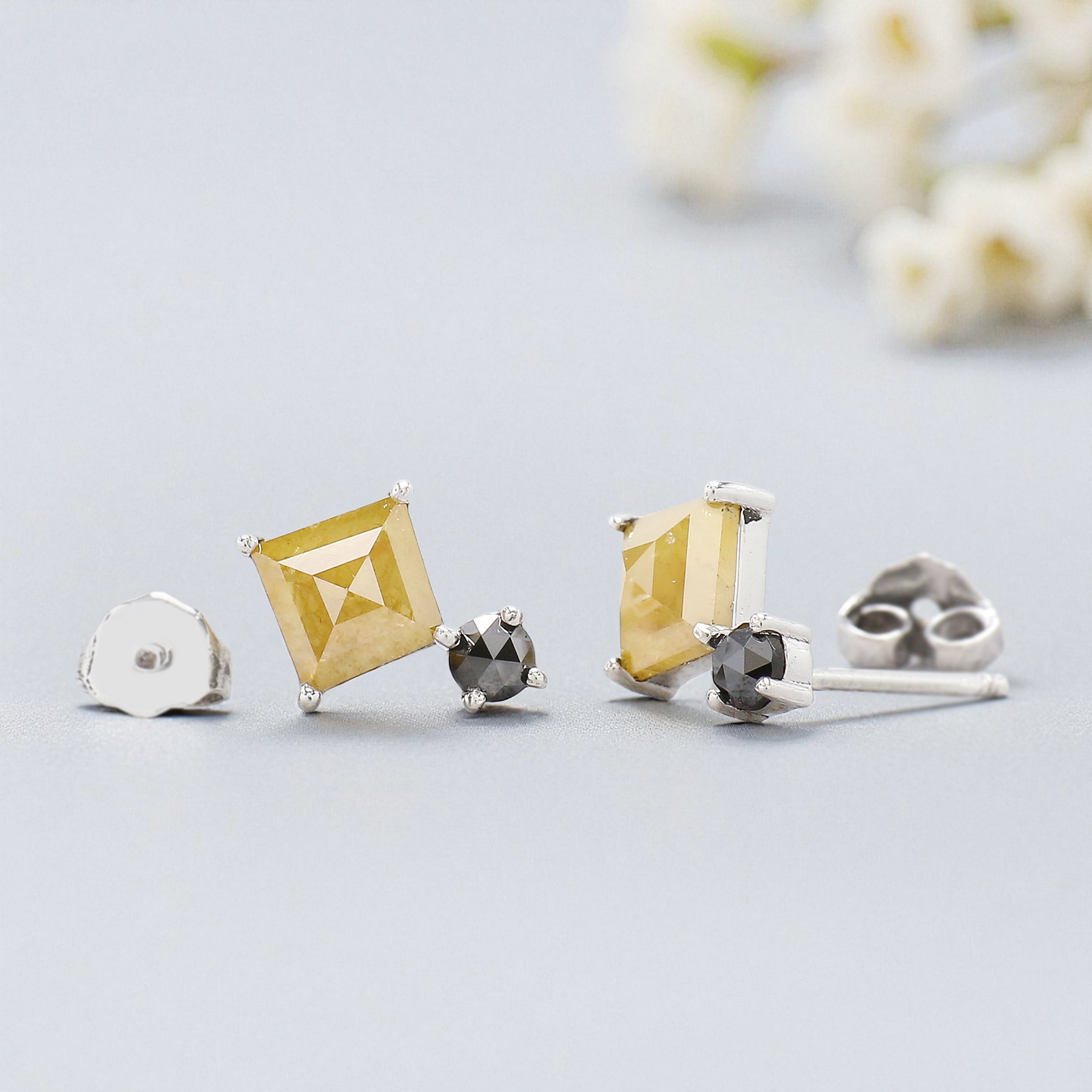 Kite Cut Yellow Color Diamond Earring 1.56 Ct 7.60 MM Kite Diamond Earring 14K Solid White Gold Silver Rose Cut Earring Gift For Her KDL8102