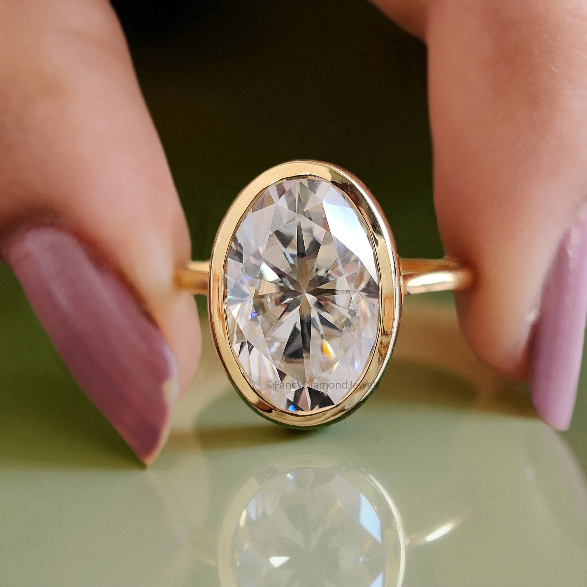 Oval Cut Moissanite Engagement Ring 4.15 CT Colorless Moissanite Oval Wedding Ring Hidden Halo Ring Propose Ring Bezel Setting Ring FD32