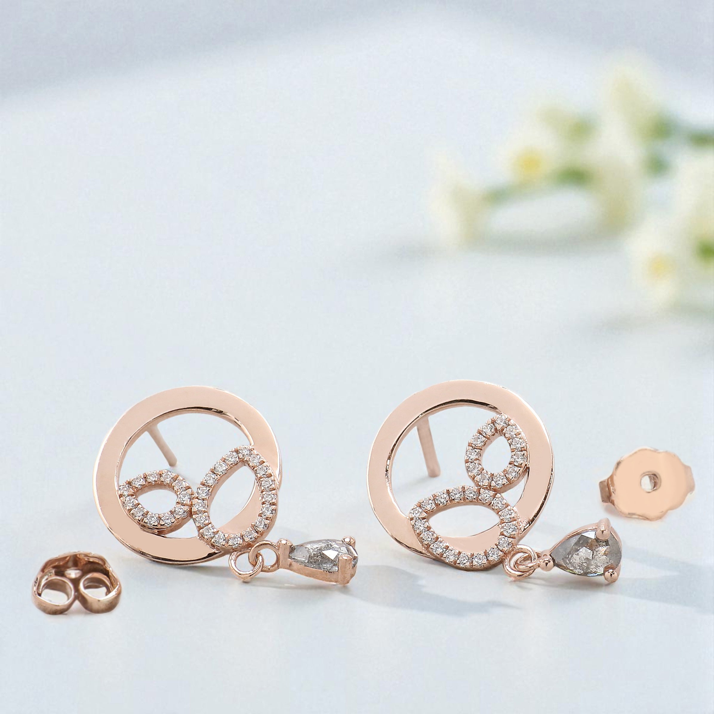 Pear Salt And Pepper Diamond Earring 0.50 Ct 5.46 MM Pear Diamond Earring 14K Solid Rose Gold Silver Pear Cut Earring Gift For Her KDN2277