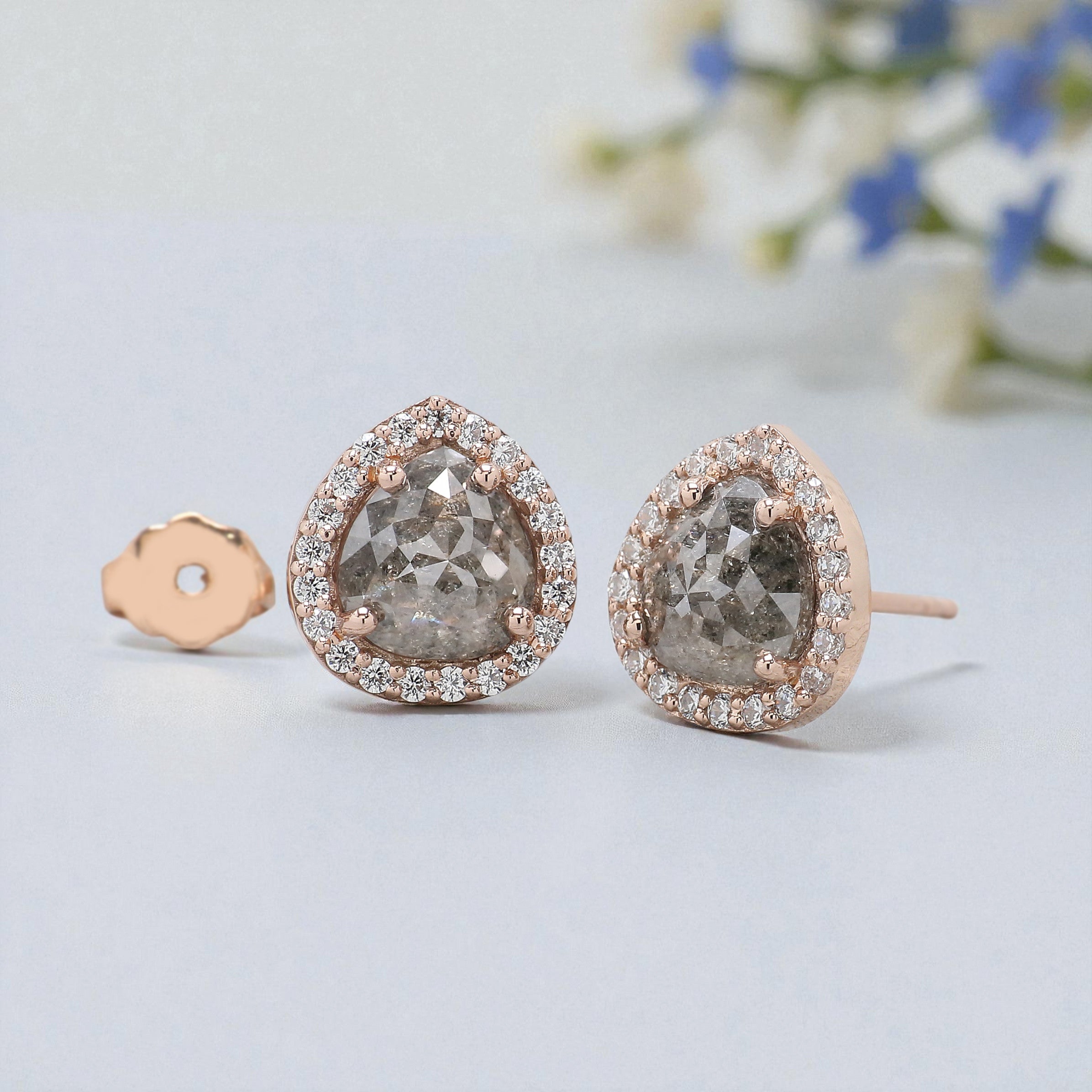 Pear Salt And Pepper Diamond Earring 2.31 Ct 7.30 MM Pear Shape Diamond Earring 14K Solid Rose Gold Silver Engagement Pear Earring KD866