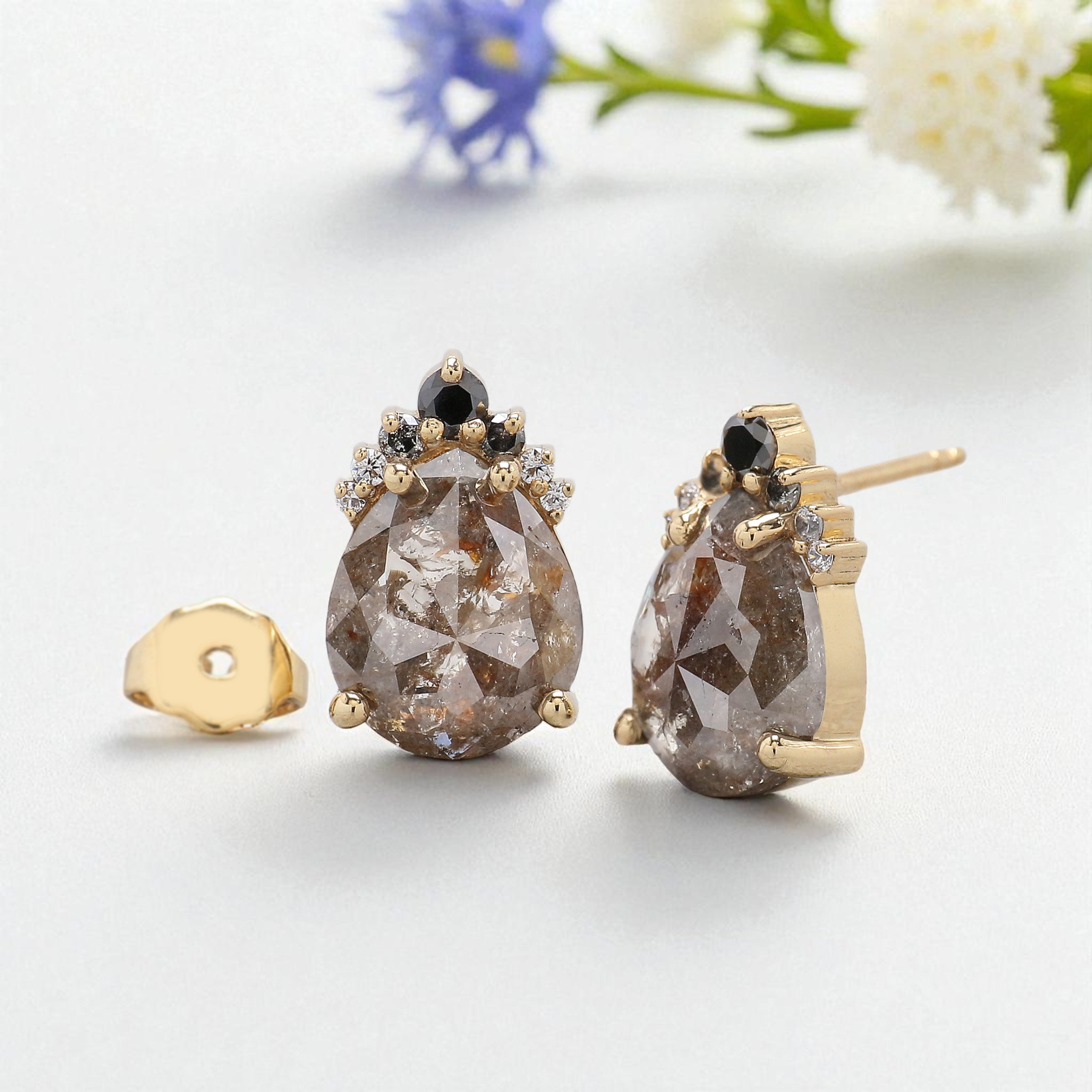 Pear Cut Brown Color Diamond Earring 3.93 Ct 9.85 MM Pear Diamond Earring 14K Solid Rose Gold Silver Engagement Earring Gift For Her QL6618