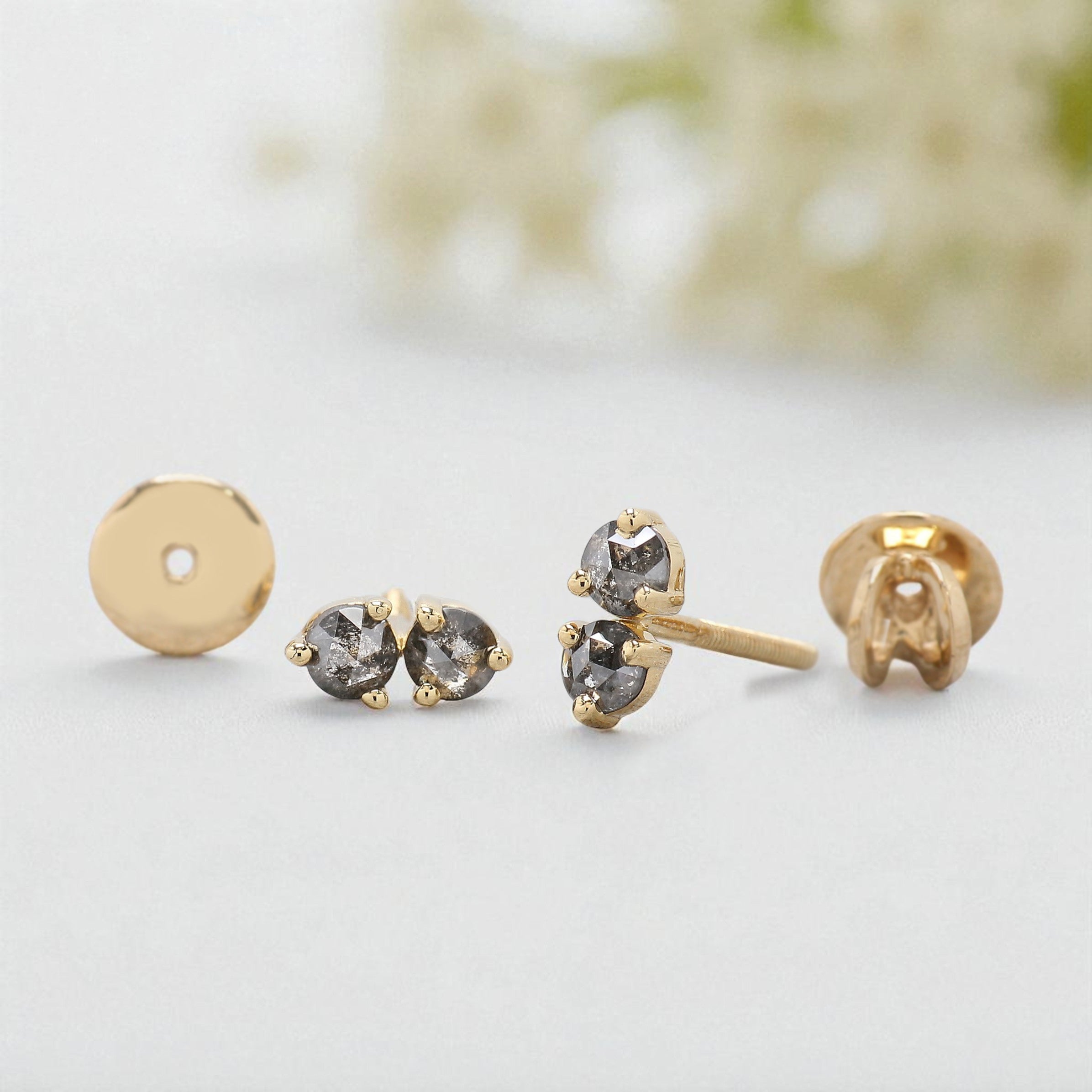 Round Salt And Pepper Diamond Earring Round Rose Shape Earring Prong Earring Engagement Earring Earlobe Earrings Gift For Her KD1187