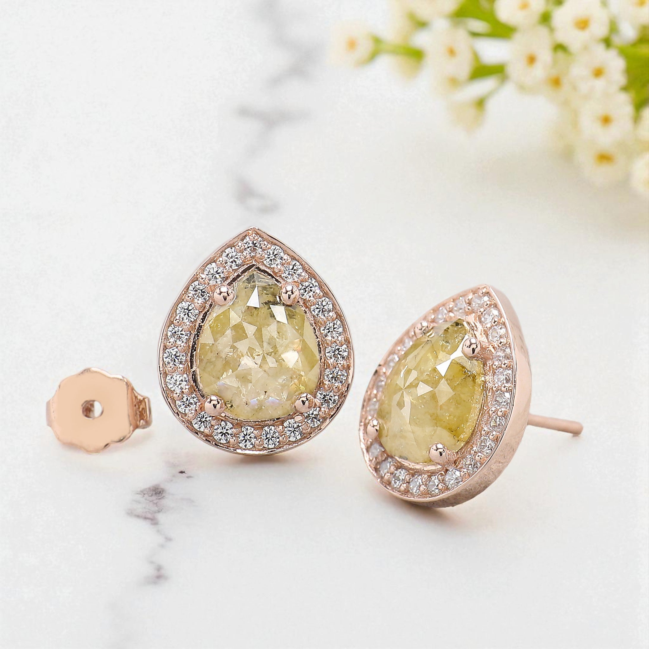 Pear Cut Yellow Color Diamond Earring 2.37 Ct 8.30 MM Pear Diamond Earring 14K Solid Rose Gold Silver Pear Cut Earring Gift For Her KDN7027