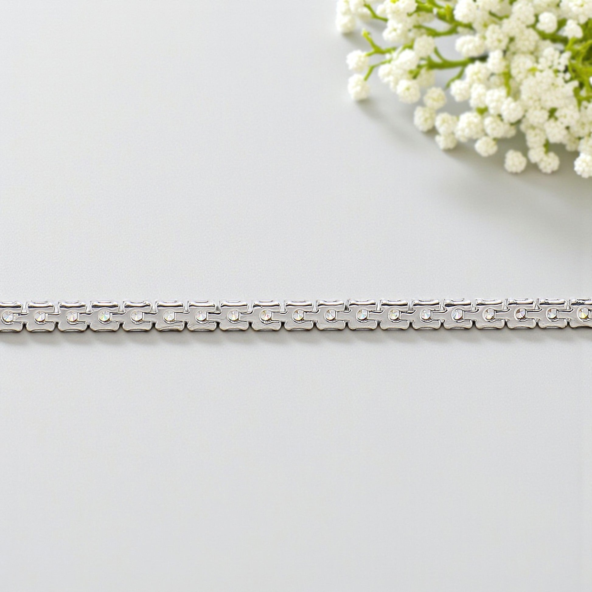 2.90 MM Round Brilliant Cut Moissanite Diamond Bracelet Tennis Bracelet 8 Inches White Gold Anniversary Gift Basket Set Bracelet FD441
