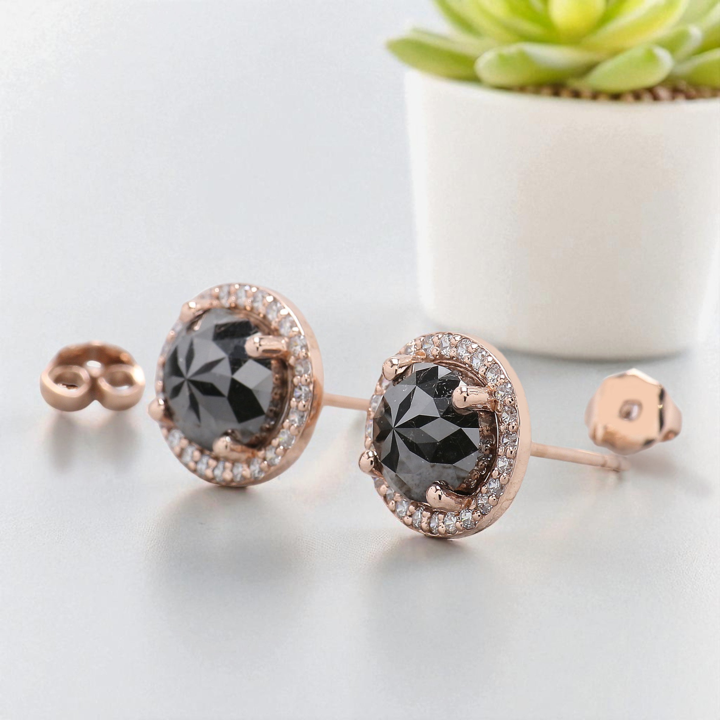 4.45 CT Oval Shape Salt And Pepper Diamond Earring Oval Cut Earring Halo Set Earring Engagement Earring Earlobe Earrings Gift For Her KD861