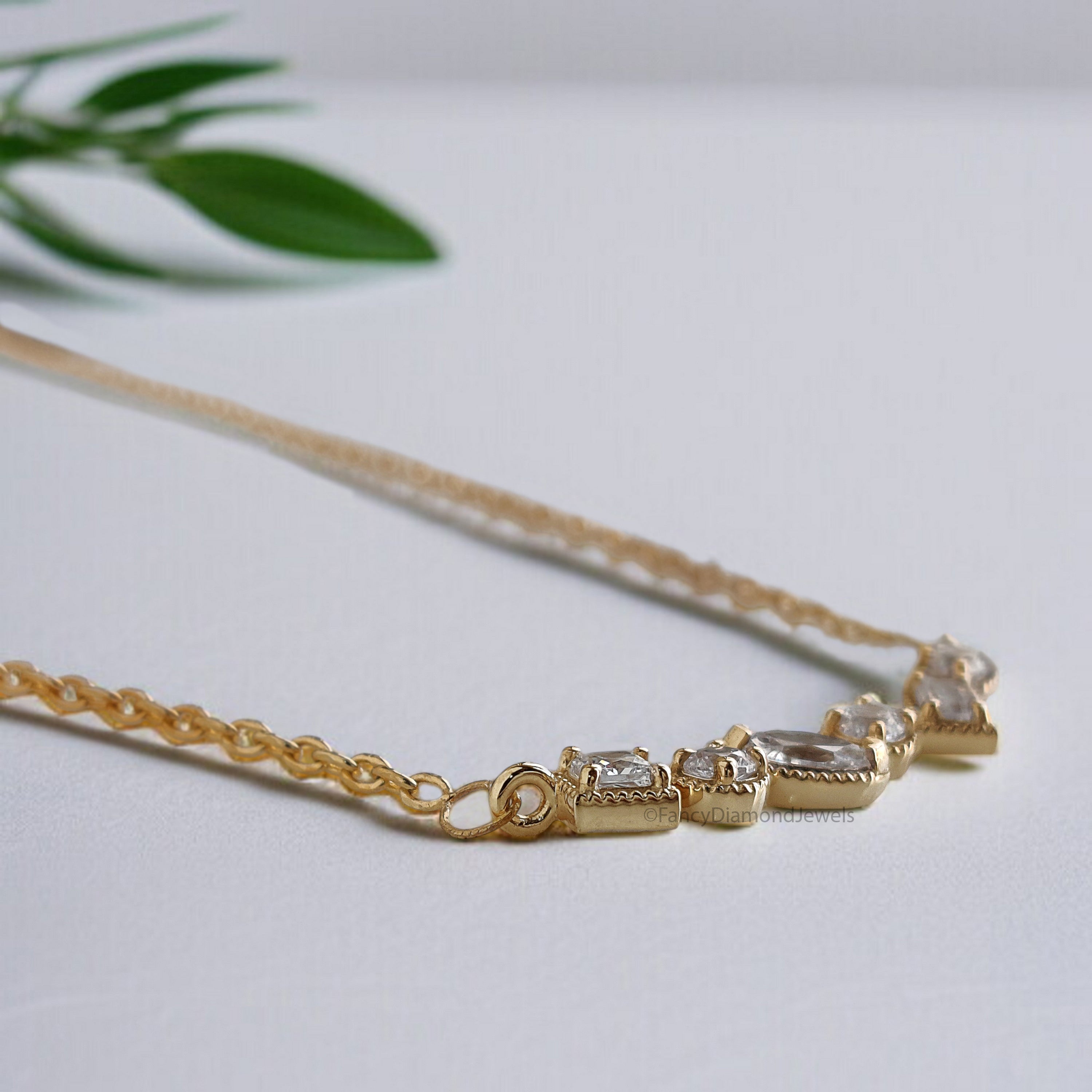Mix Shape Cut CZ Diamond Necklace Yellow Silver handmade jewelry Necklace Mix Shape prong basket set Necklace With Chain FD482