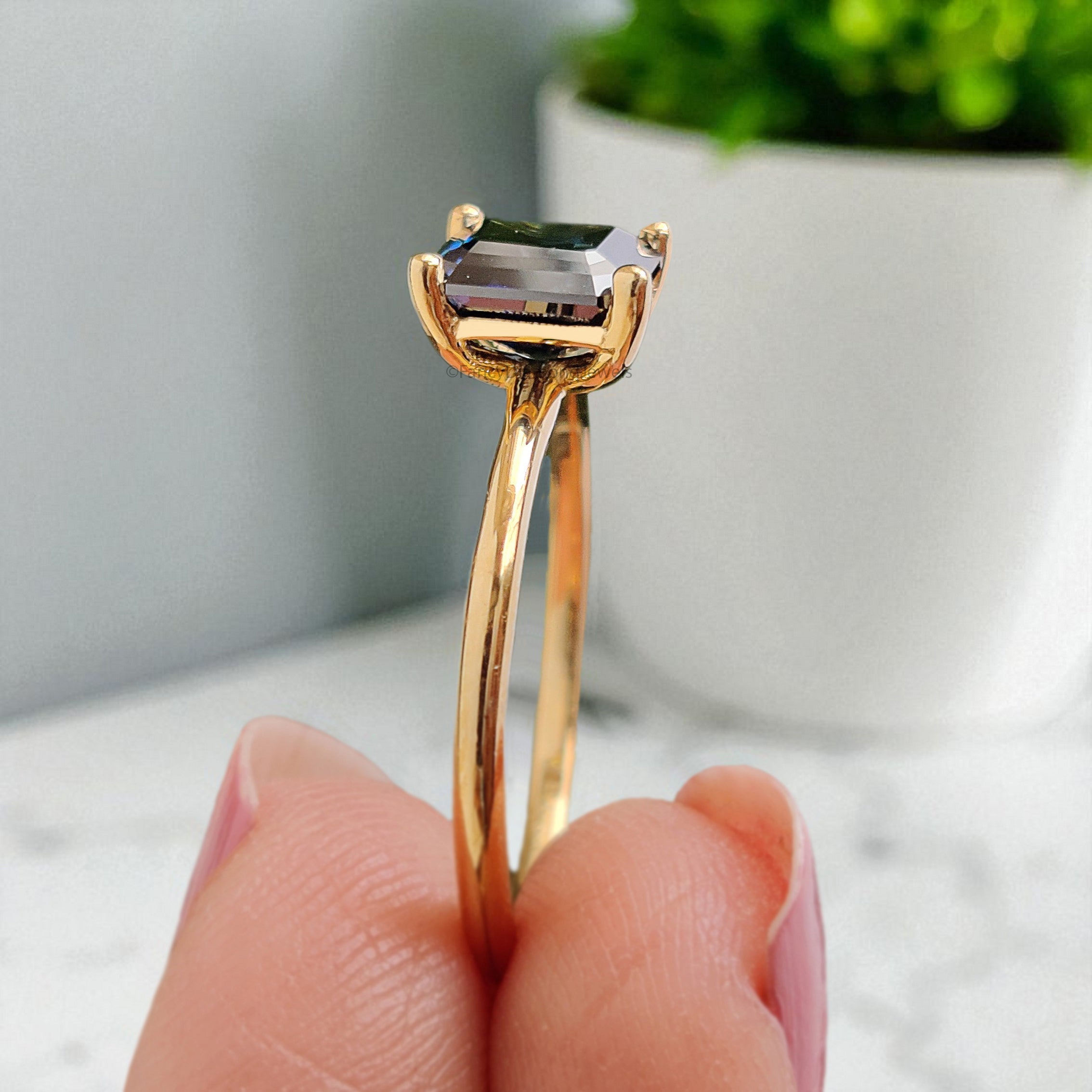 1.15 CT Radiant Cut Royal Blue Moissanite Ring Yellow Gold Ring Engagement Ring Solitaire Ring Wedding Ring Anniversary Gift Ring FD410