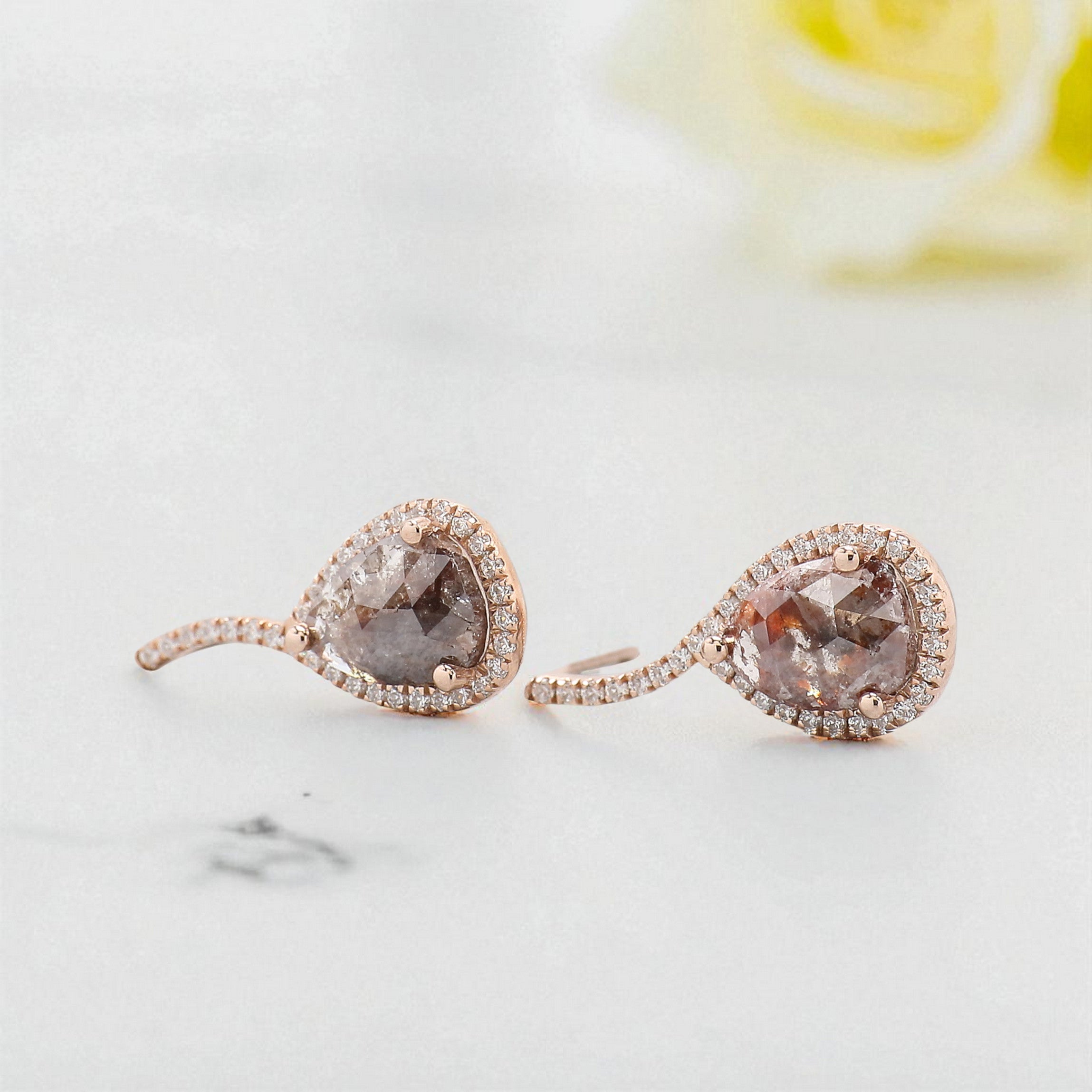 Pear Cut Brown Color Diamond Earring 2.20 Ct 8.80 MM Pear Diamond Earring 14K Solid Rose Gold Silver Pear Cut Earring Gift For Her KDN8217