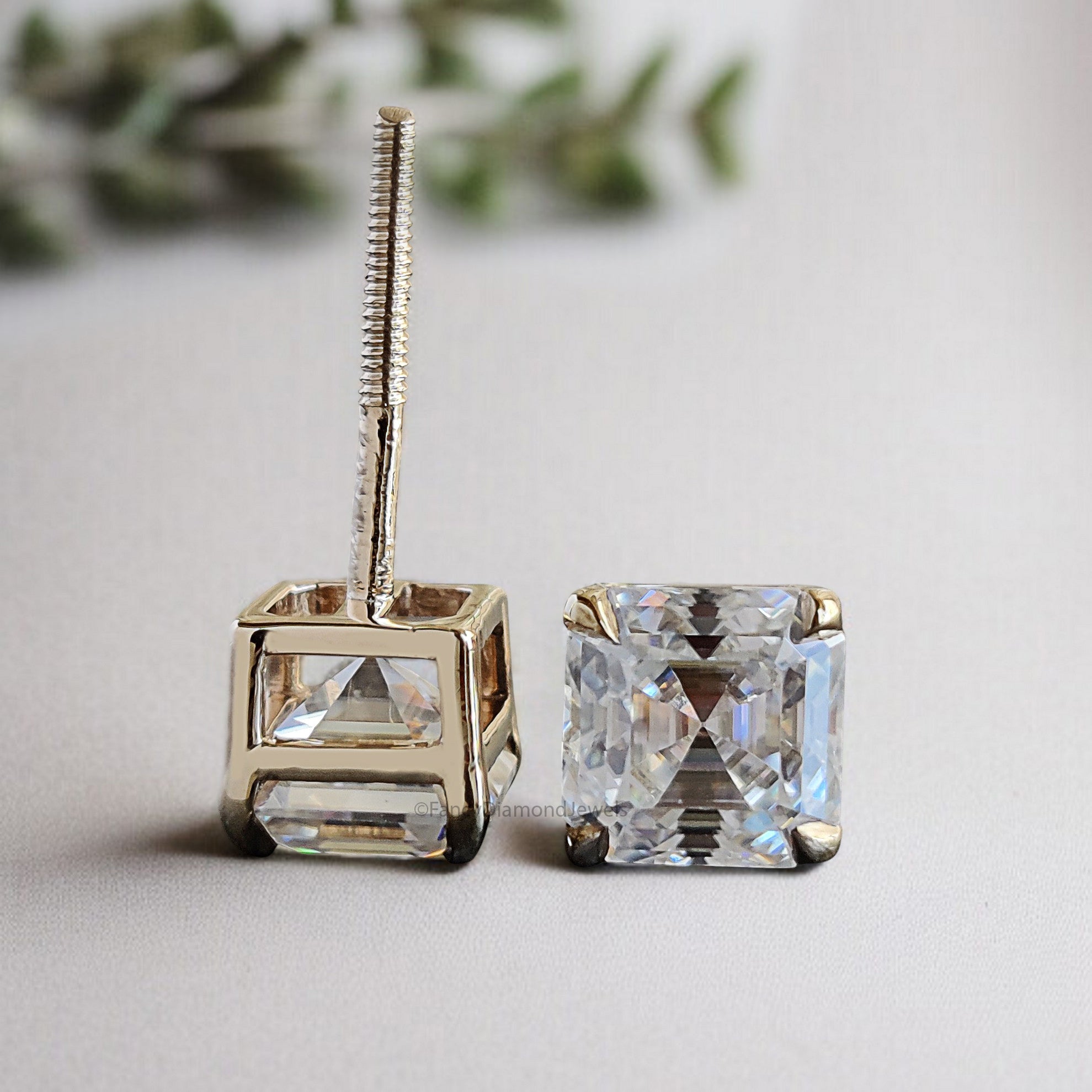 Asscher Cut Lab Grown Diamond Earrings Asscher Diamond Stud Earrings Screw Back Earrings Asscher Diamond Wedding Earrings Gift for Her FD479