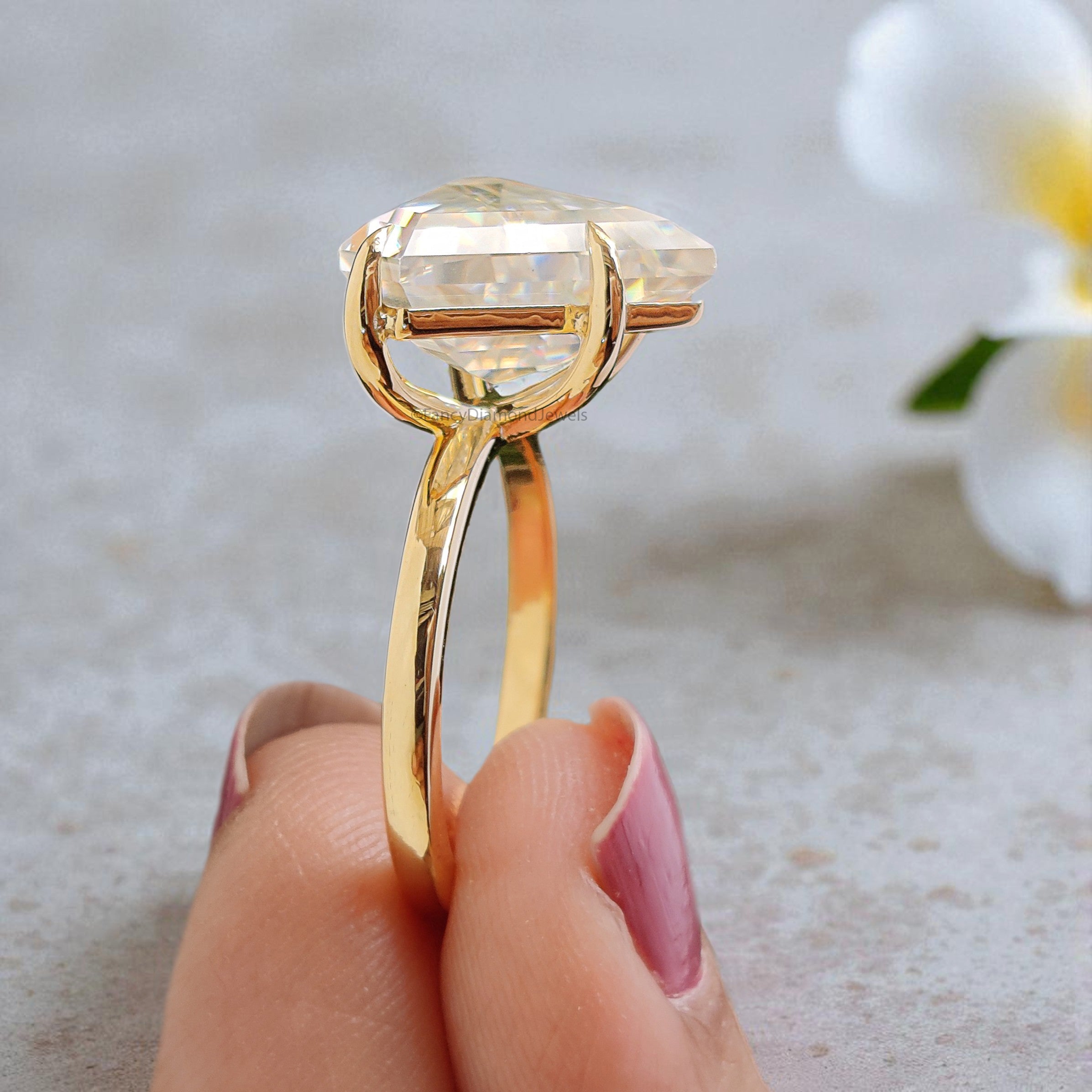 5.95 CT Shield Brilliant Cut Moissanite Engagement Ring Prong Set Ring Shield Solitaire Wedding Ring Yellow Gold Ring Gift For Her FD445
