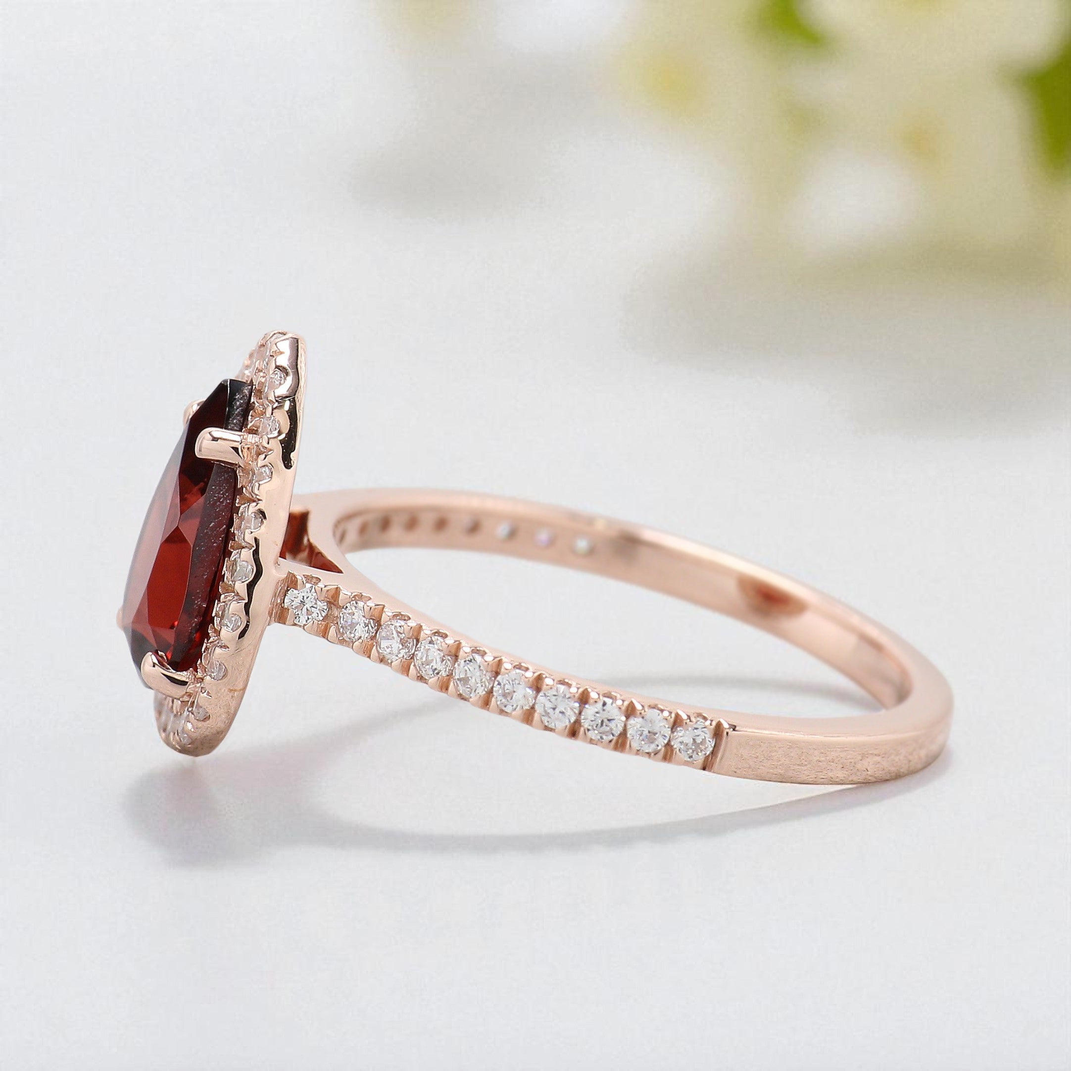 1.60 CT Pear Cut Red Garnet Engagement Ring Rose Gold Ring Pear Shape Diamond Wedding Ring Unique Art Deco Vintage Ring Gift For Her FD424