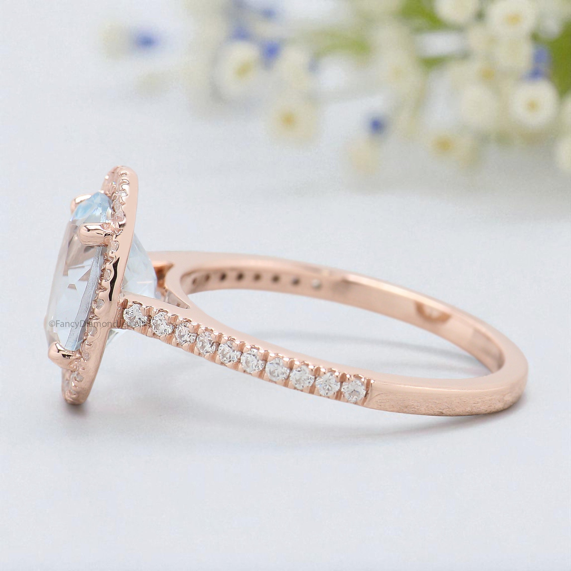 1.75 CT Oval Cut Natural Aquamarine Engagement Ring Rose Gold Ring Oval Diamond Wedding Ring Unique Vintage Halo Ring Gift For Her FD425