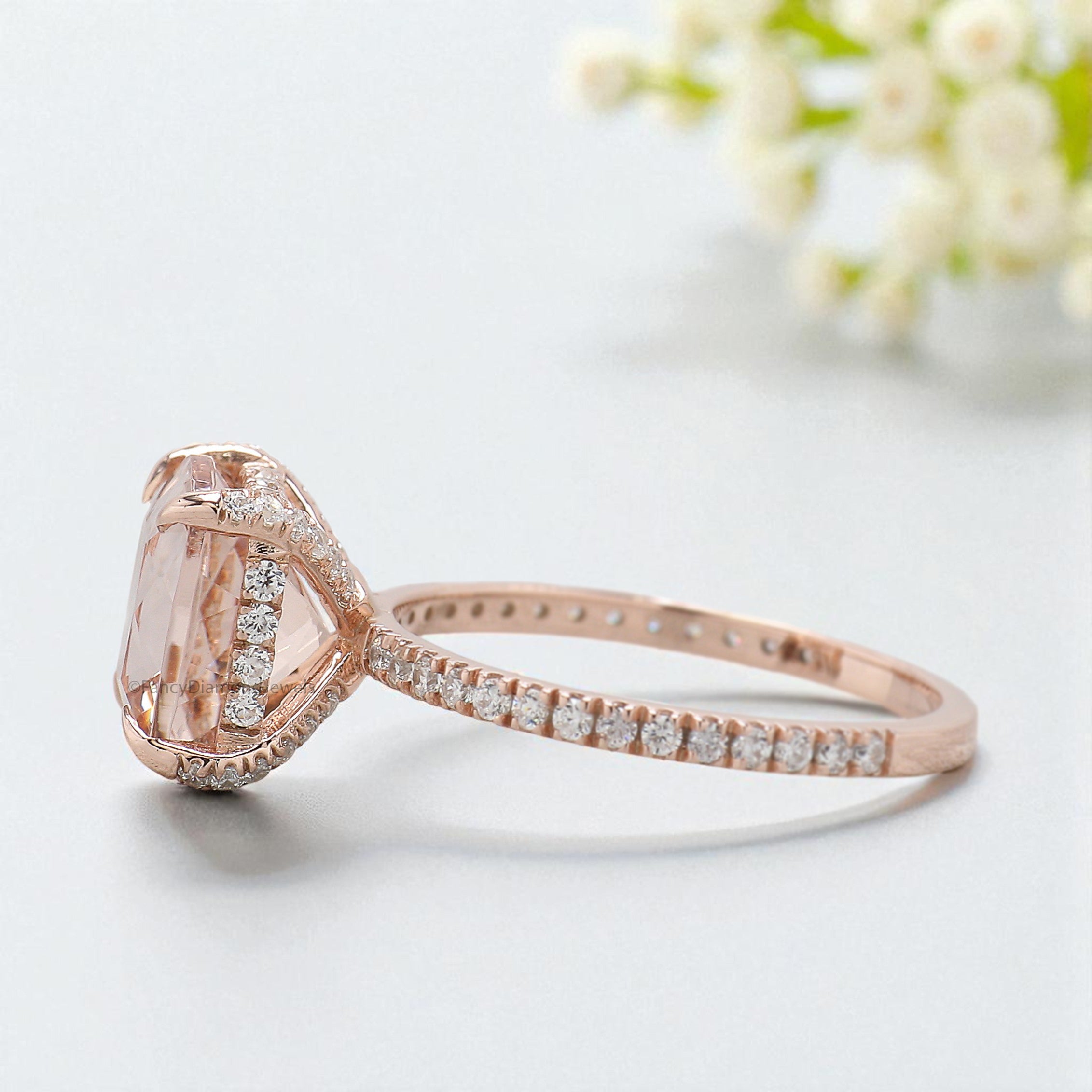 2.85 CT Cushion Cut Natural Morganite Engagement Ring Rose Gold Ring Cushion Wedding Ring Unique Hidden Halo Ring Gift For Her FD446