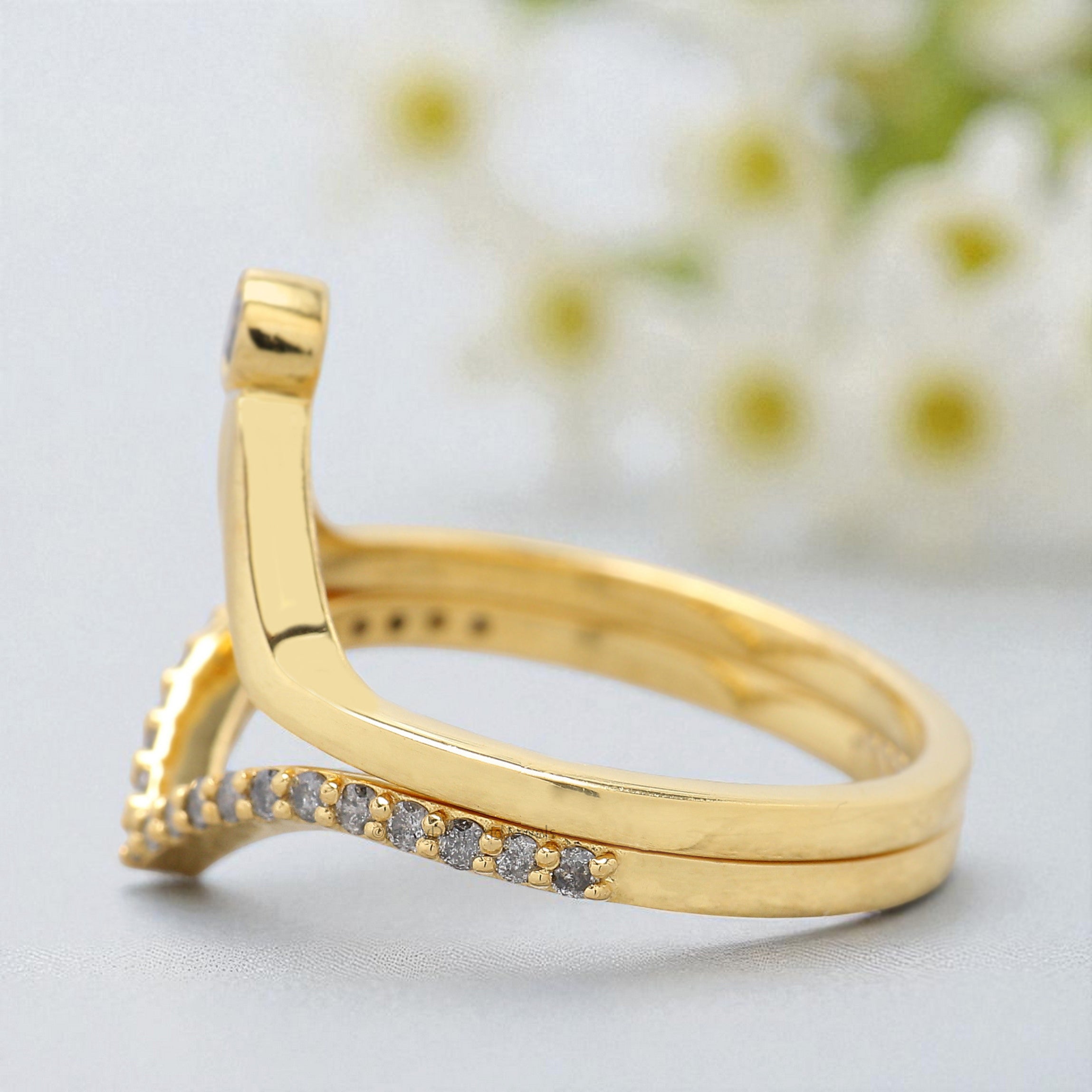 Double Banded Salt And Pepper Round Diamond Wedding Band Silver/10K/14K/18K Gold Band Half Eternity Engagement Band Anniversary Ring KD620