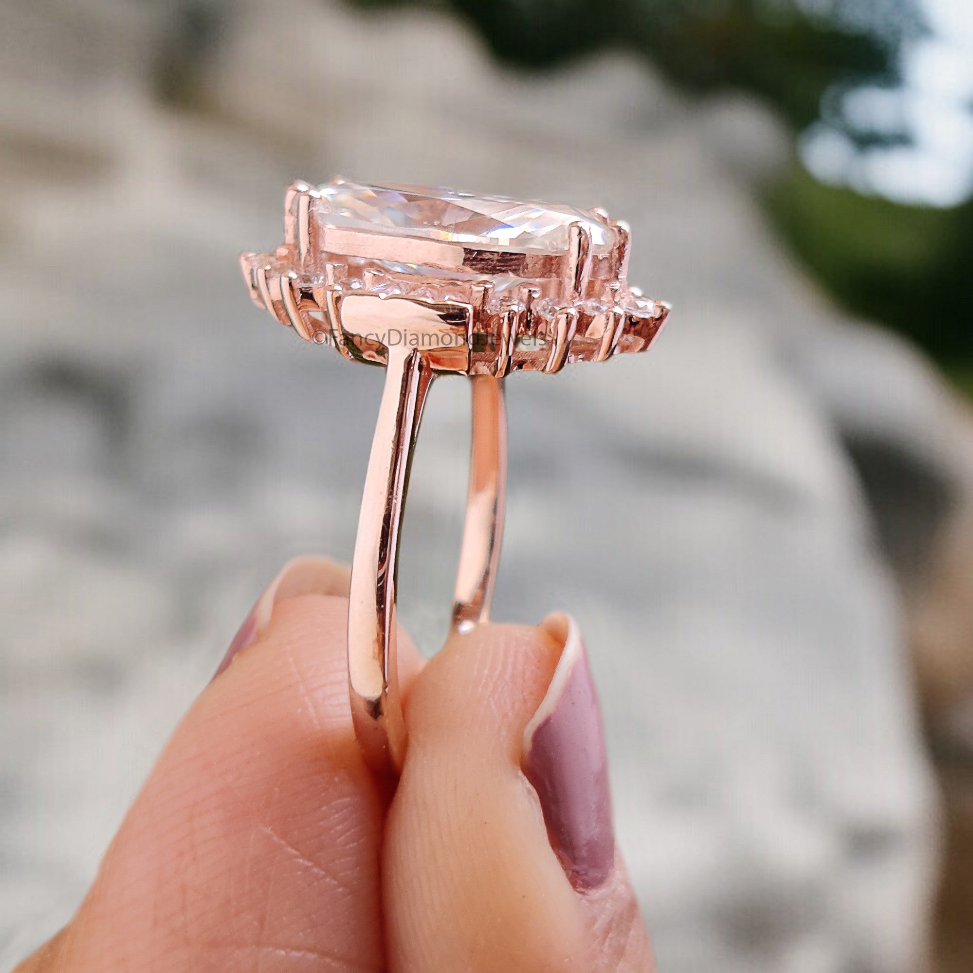 2.00 CT Marquise Cut Moissanite Engagement Ring with Side Baguette Moissanite Ring Bridal Ring Rose Gold Ring Wedding Promise Ring FD334