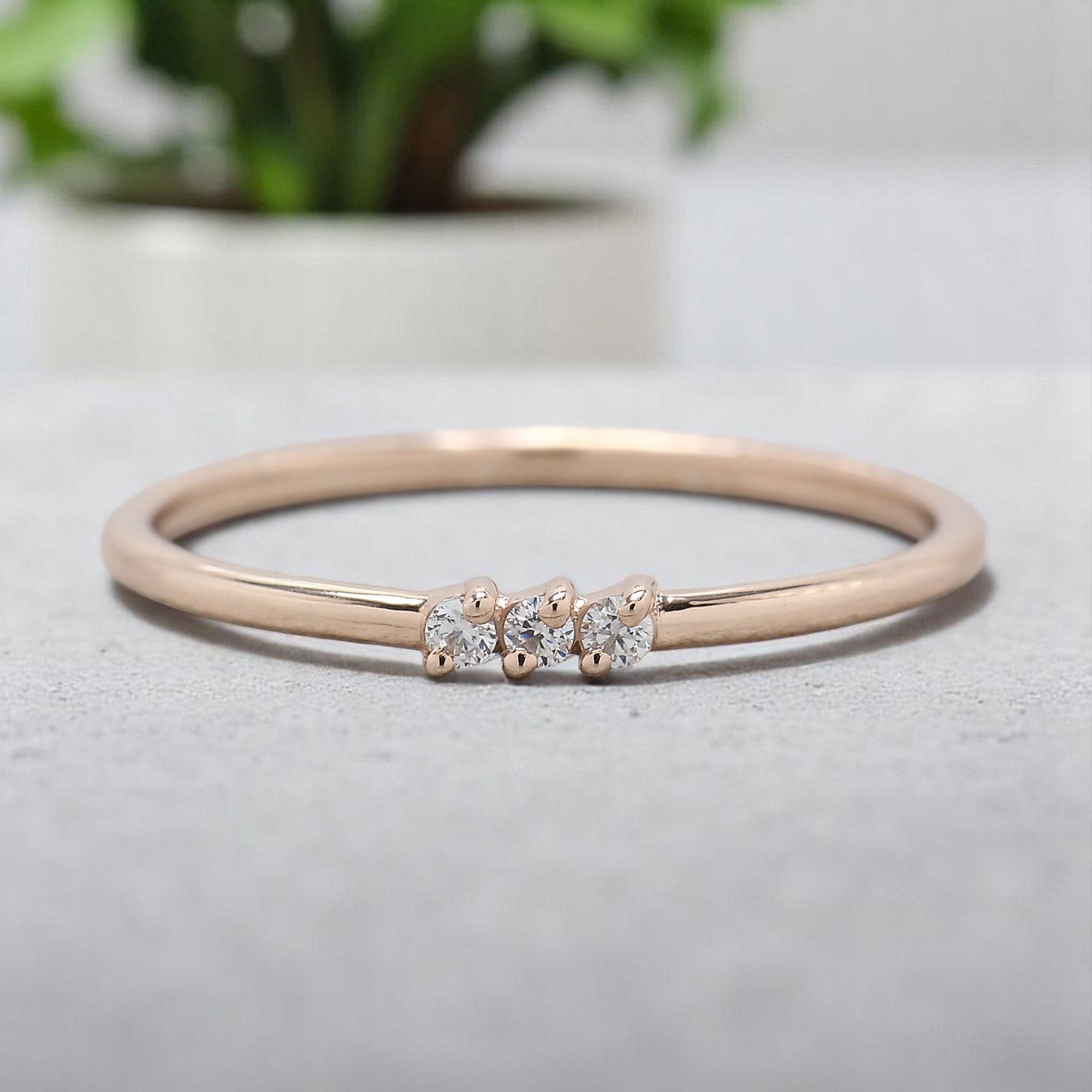 3 Round Diamond Ring 1.50 MM Diamond Wedding Band Minimalist Ring stacking dainty matching anniversary ring Silver/10K/14K/18K Band KD904