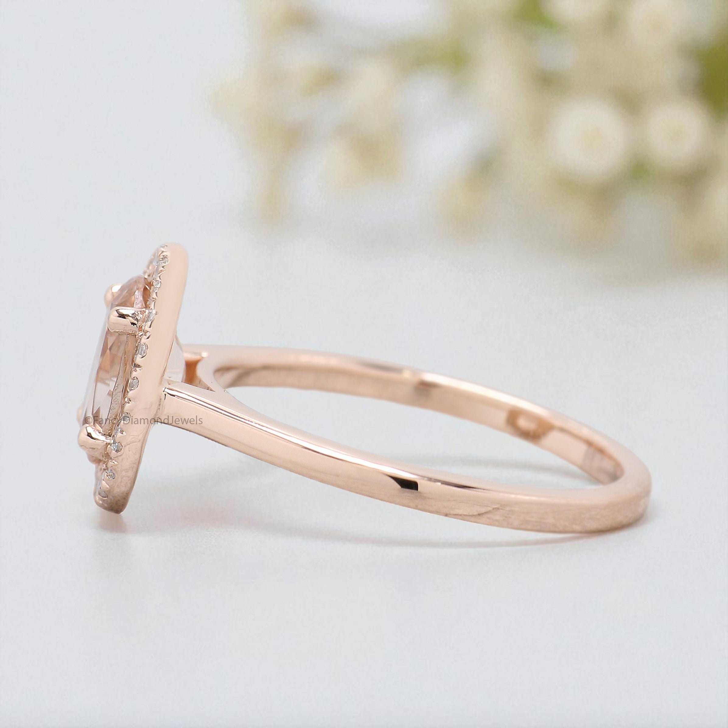 1.15 CT Oval Cut Natural Morganite Engagement Ring Rose Gold Ring Oval Shape Wedding Ring Unique Vintage Halo Ring Gift For Her FD435