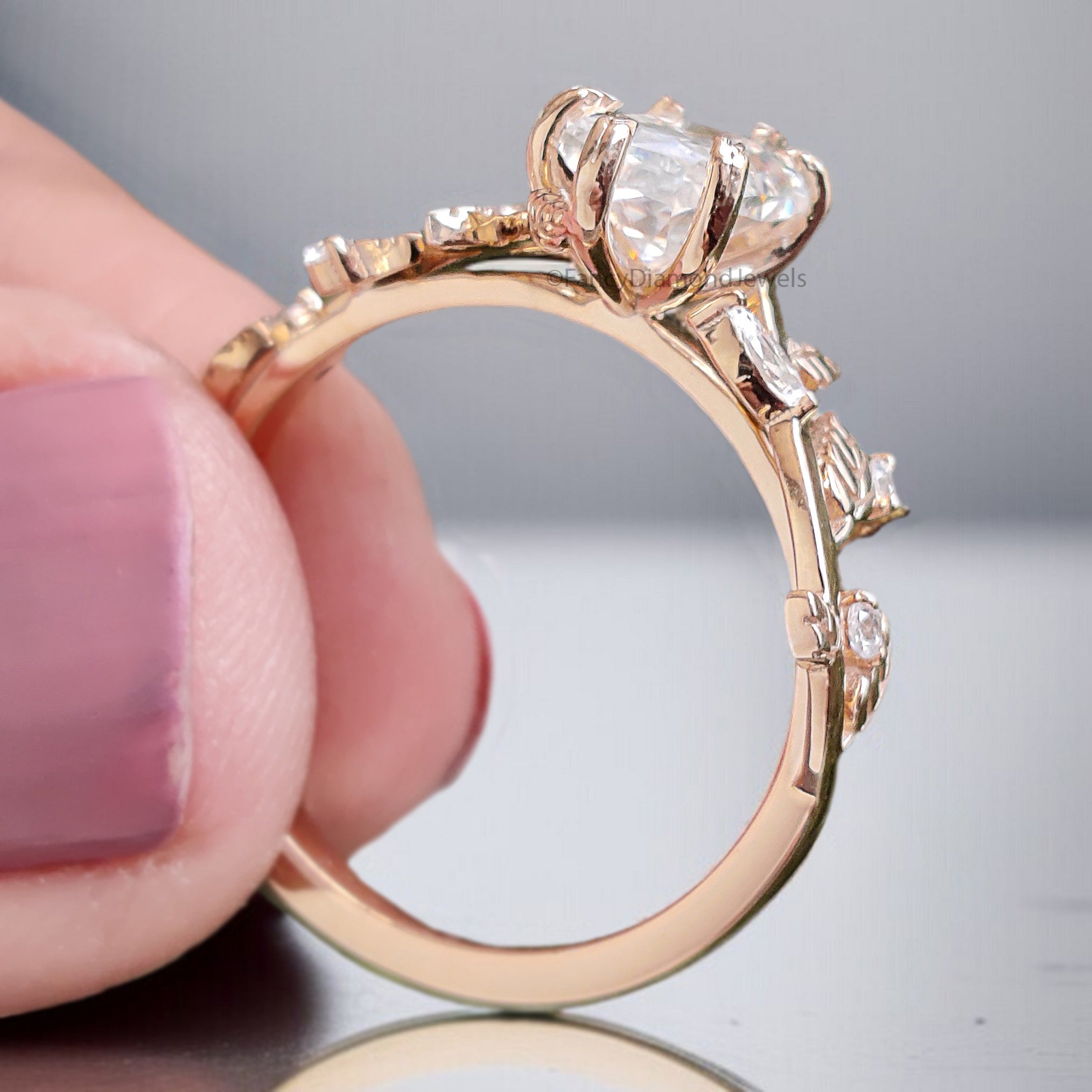 Dutch Marquise Shape Lab Grown Diamond Ring Leaves and Petal Design Ring Handcrafted Wedding Ring Anniversary Ring Gift For Gift FD459