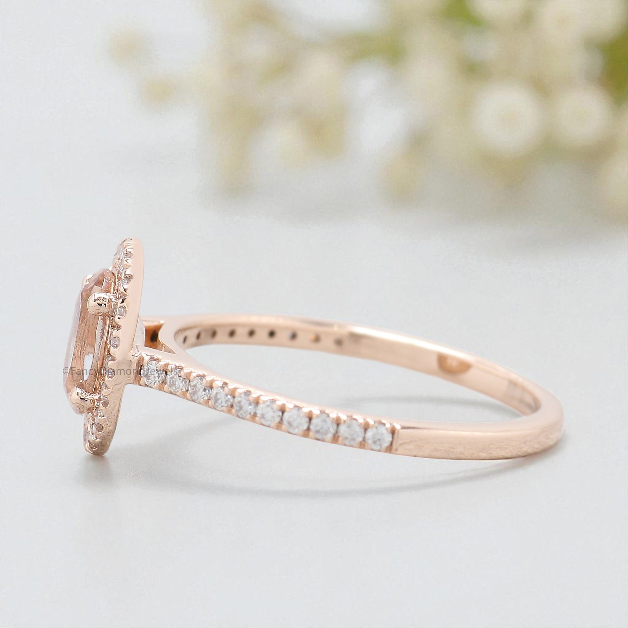 0.70 CT Oval Cut Natural Morganite Engagement Ring Rose Gold Ring Oval Shape Wedding Ring Unique Vintage Halo Ring Gift For Her FD434