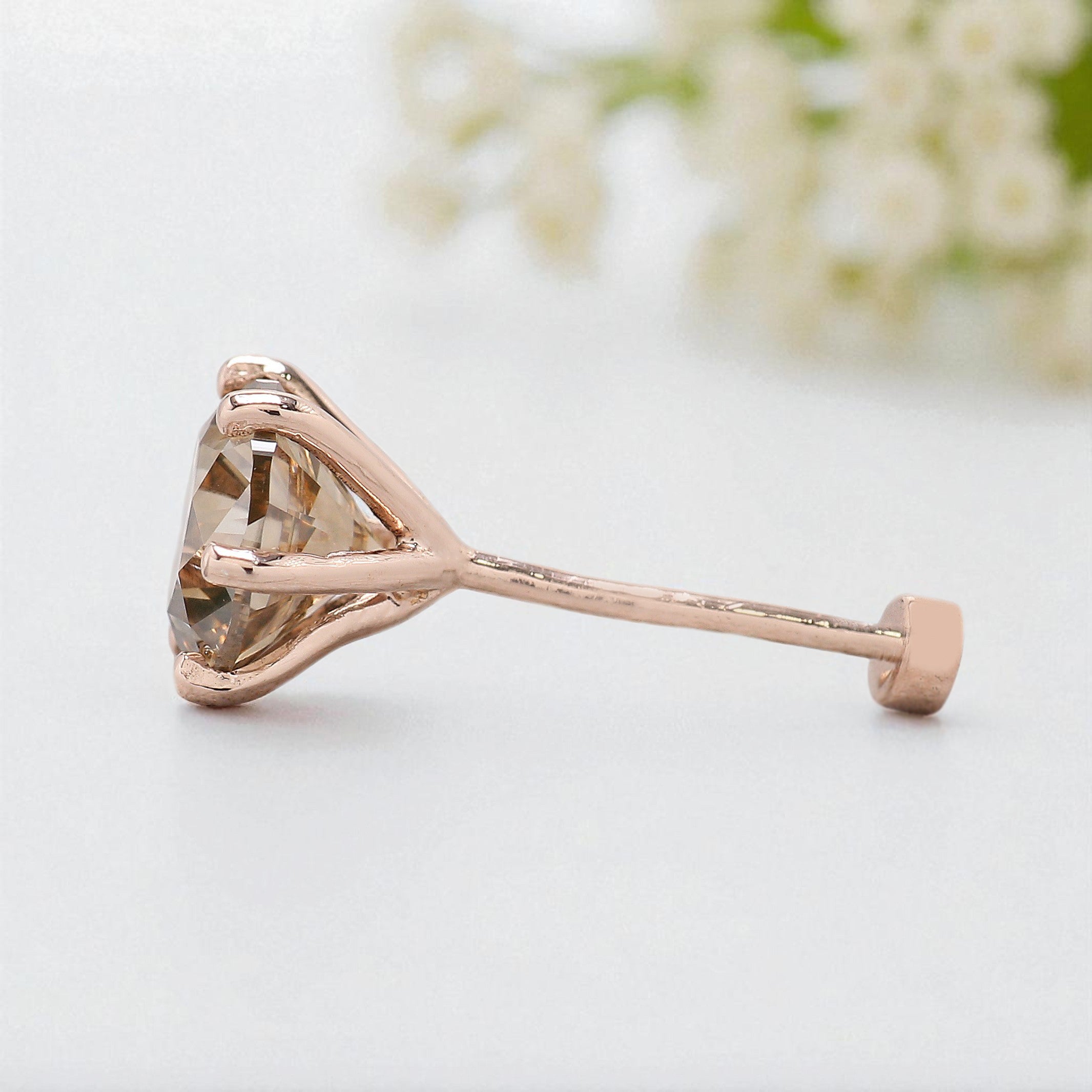 Natural Round Shape Brown Color Diamond Earring 0.86 Ct 5.80 MM Round Diamond Earring 14K Rose Gold Silver Engagement Round Earring KDL635