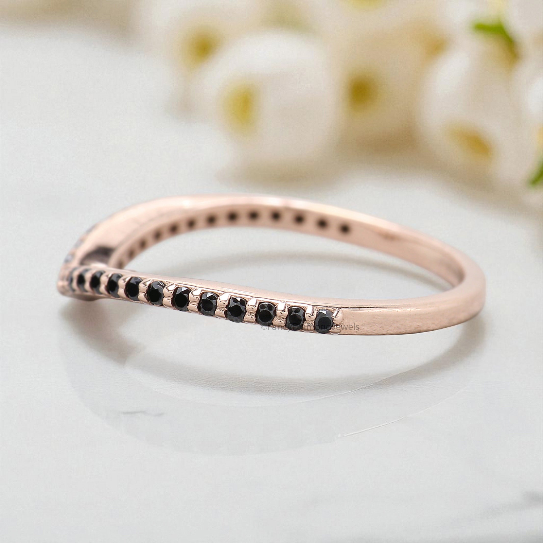 0.20 CT Natural Black Color Diamond Wedding Band Silver/10K/14K/18K Half Eternity Minimalist stacking dainty matching anniversary Ring KD831