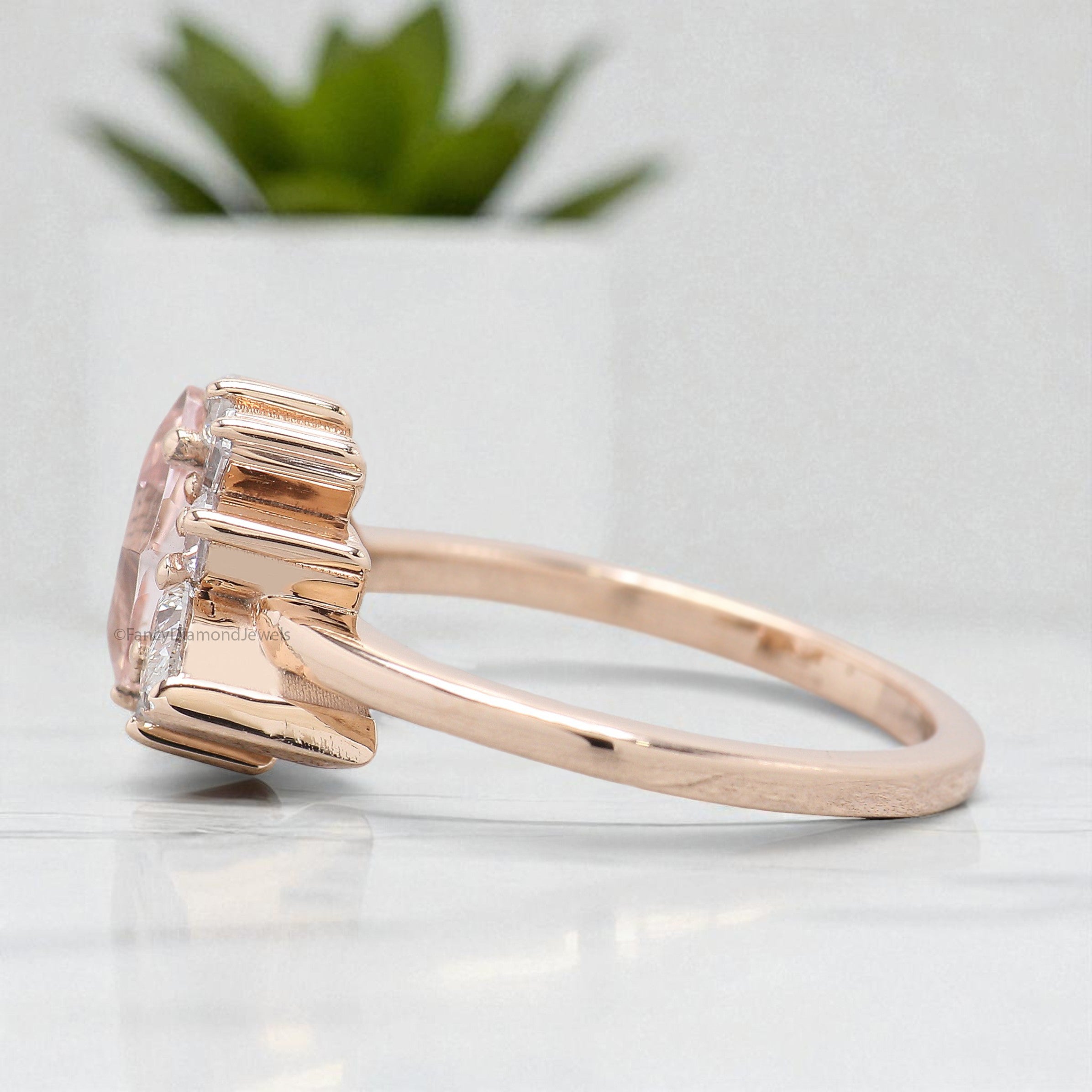 1.10 CT Pentagon Cut Natural Morganite Engagement Ring Rose Gold Ring Pentagon Diamond Wedding Ring Unique Vintage Ring Gift For Her FD430
